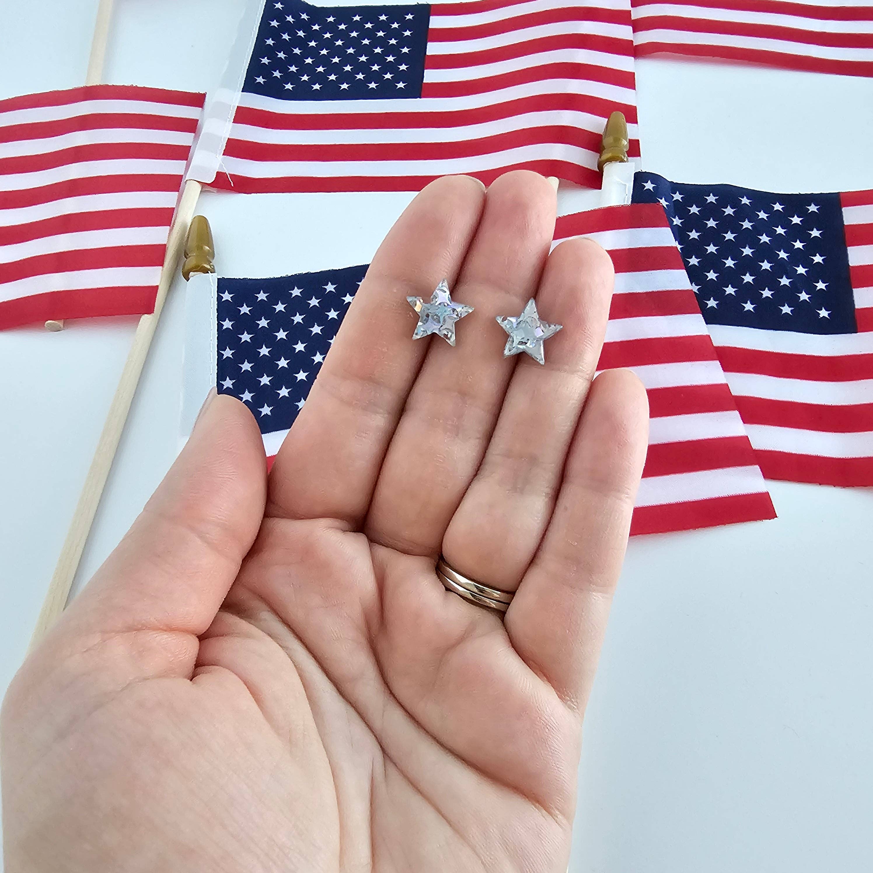 Silver Glitter Star Studs