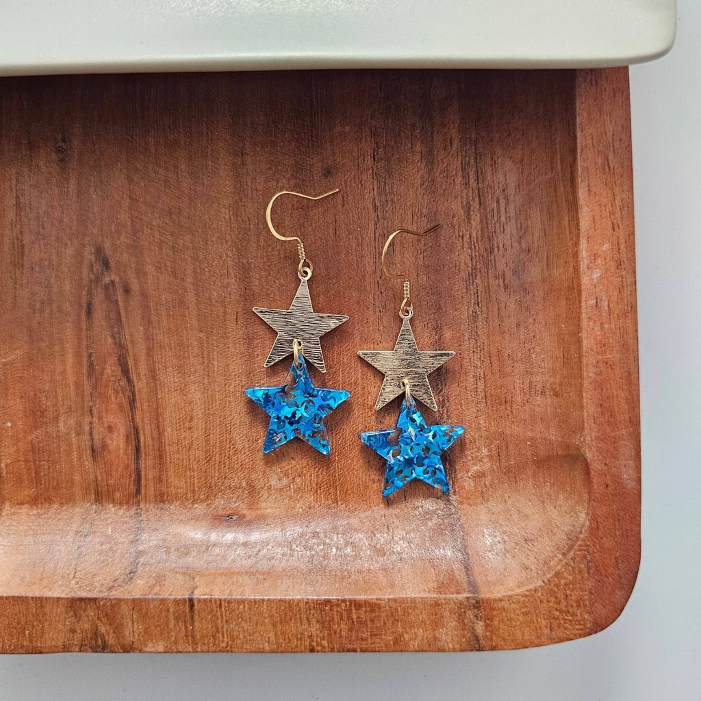 Blue Glitter Starry Earrings