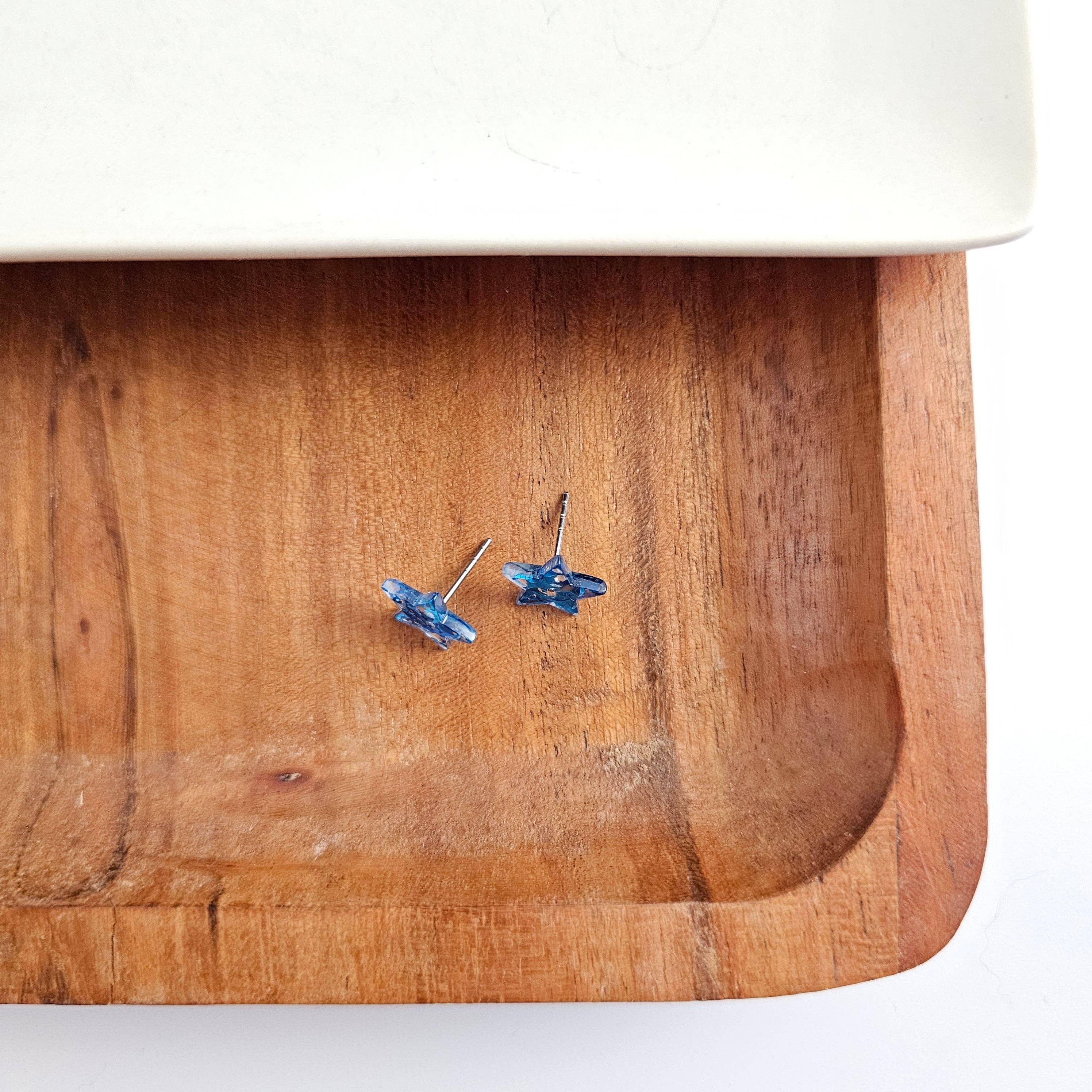 Blue Glitter Star Studs