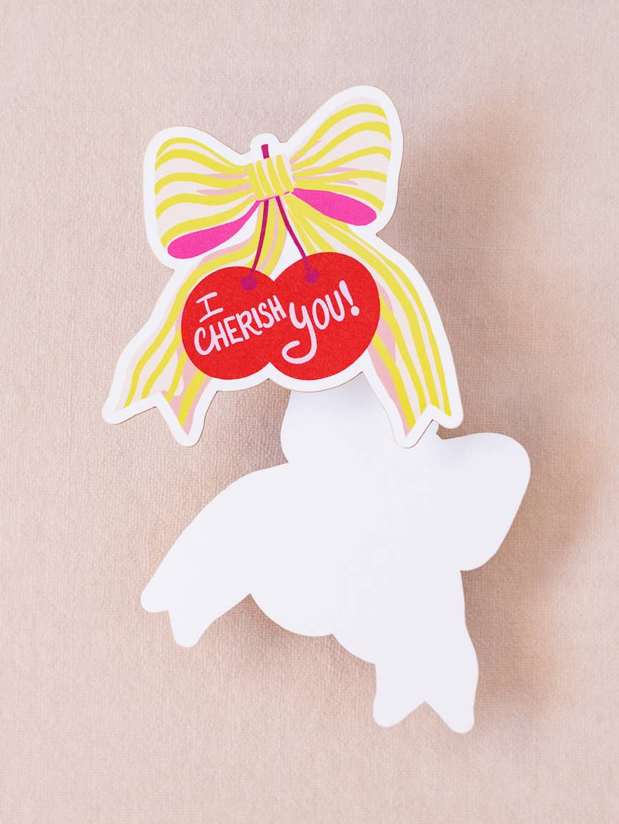 Cherish You Bow Cherry Mini Greeting Card