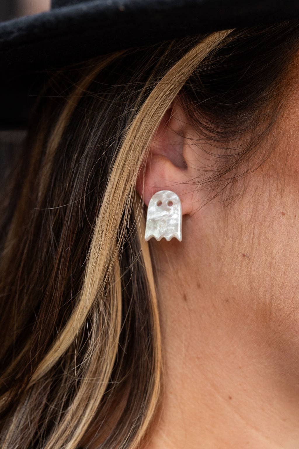 White Shimmer Ghost Studs