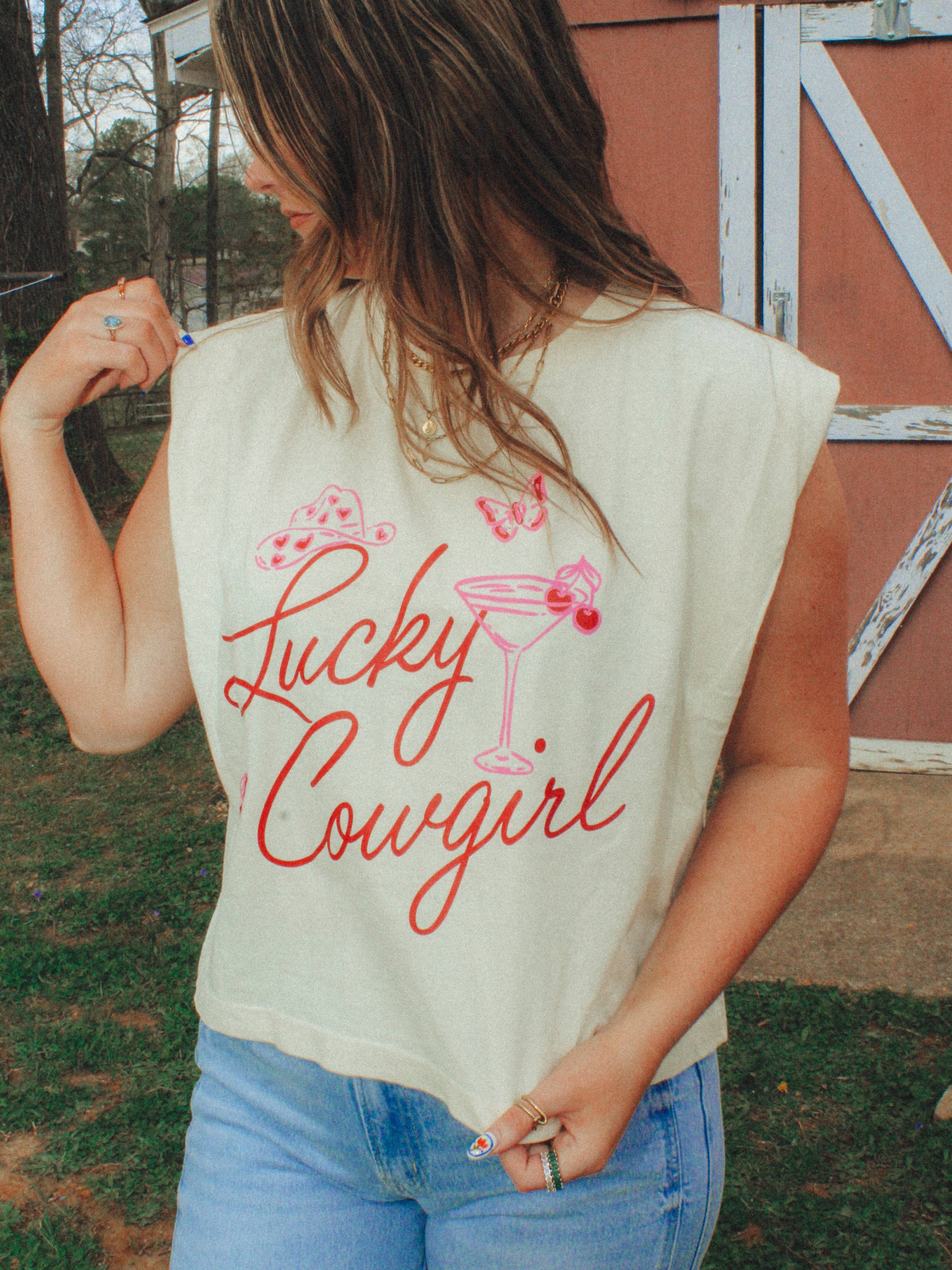 Lucky Cowgirl, Western Vintage Cropped Muscle Tank