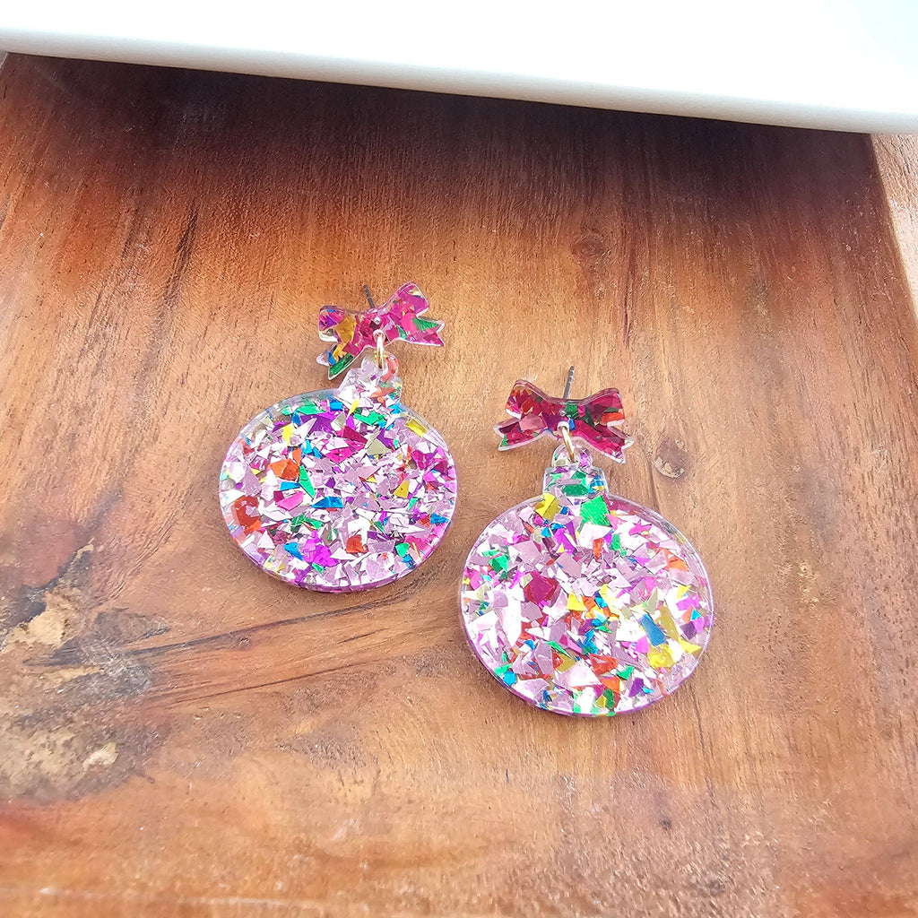 Light Pink Sparkle Christmas Ornament Earrings