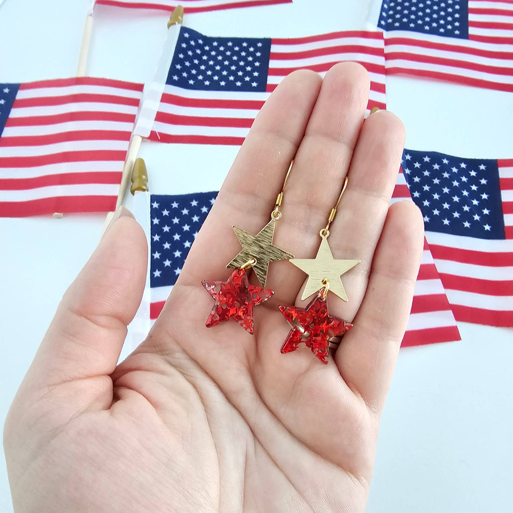Red Glitter Starry Earrings