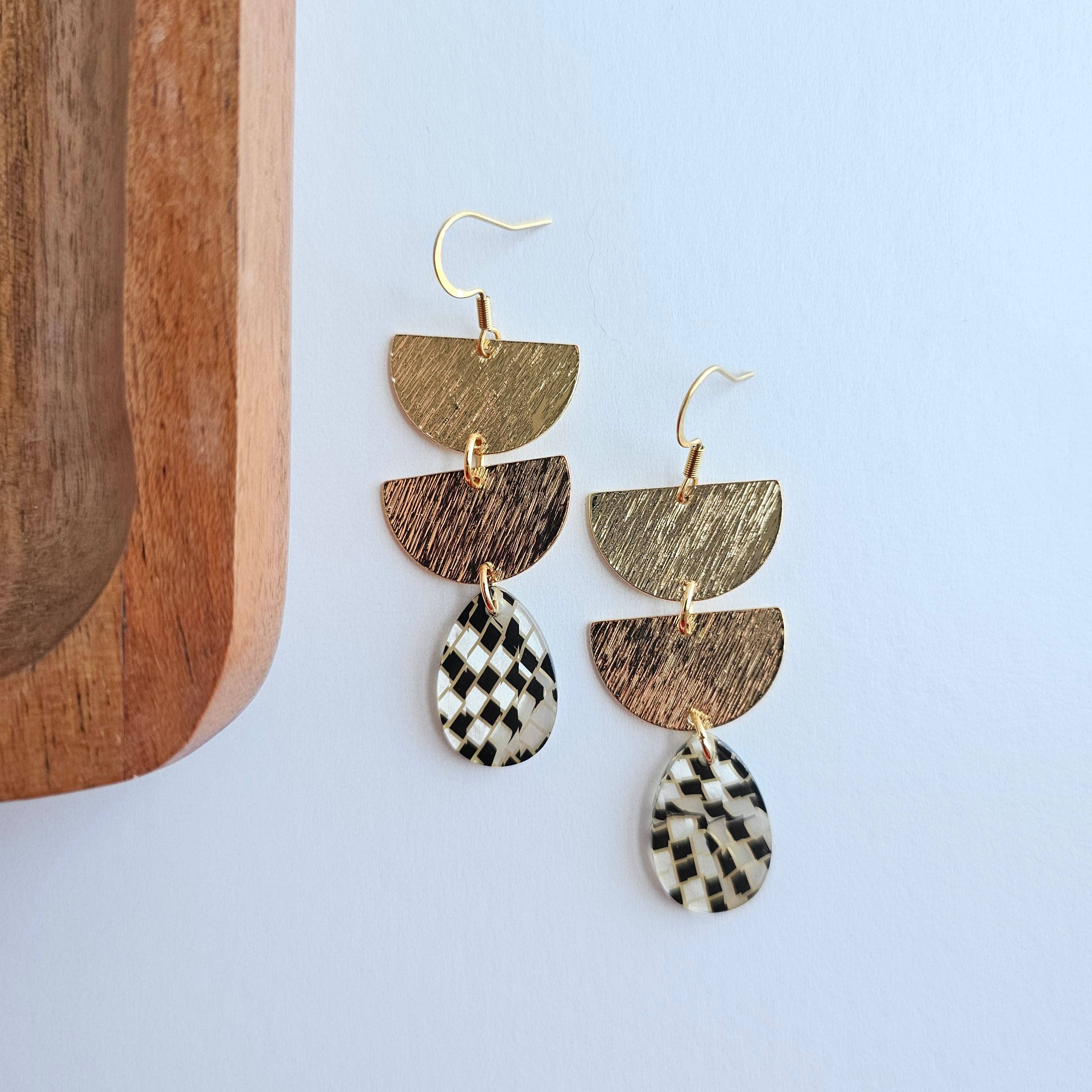 Black Shimmer Checker Aria Earrings