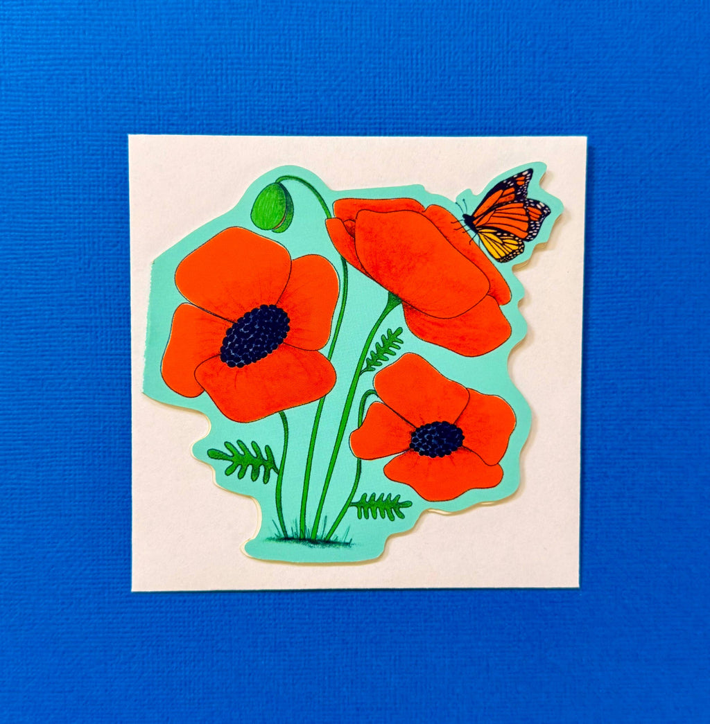 Butterfly Atop Poppies Die-Cut Greeting Card