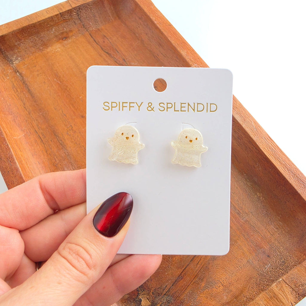 Friendly Ghost Studs - White Shimmer // Halloween, Earrings