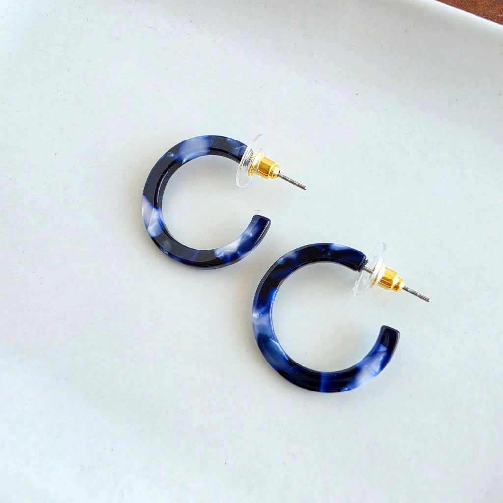 Cam Mini Hoops - Midnight Marble // Fall, Earrings, Jewelry