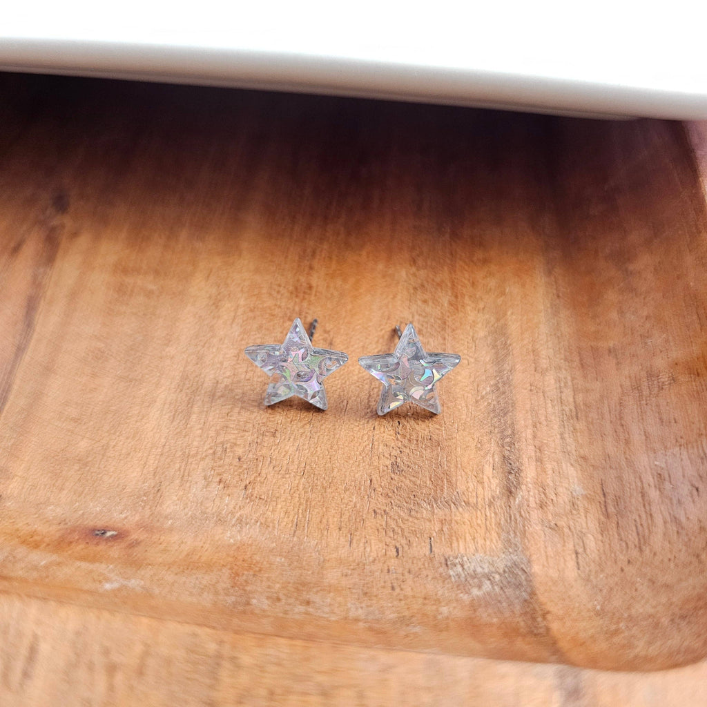 Silver Glitter Star Studs