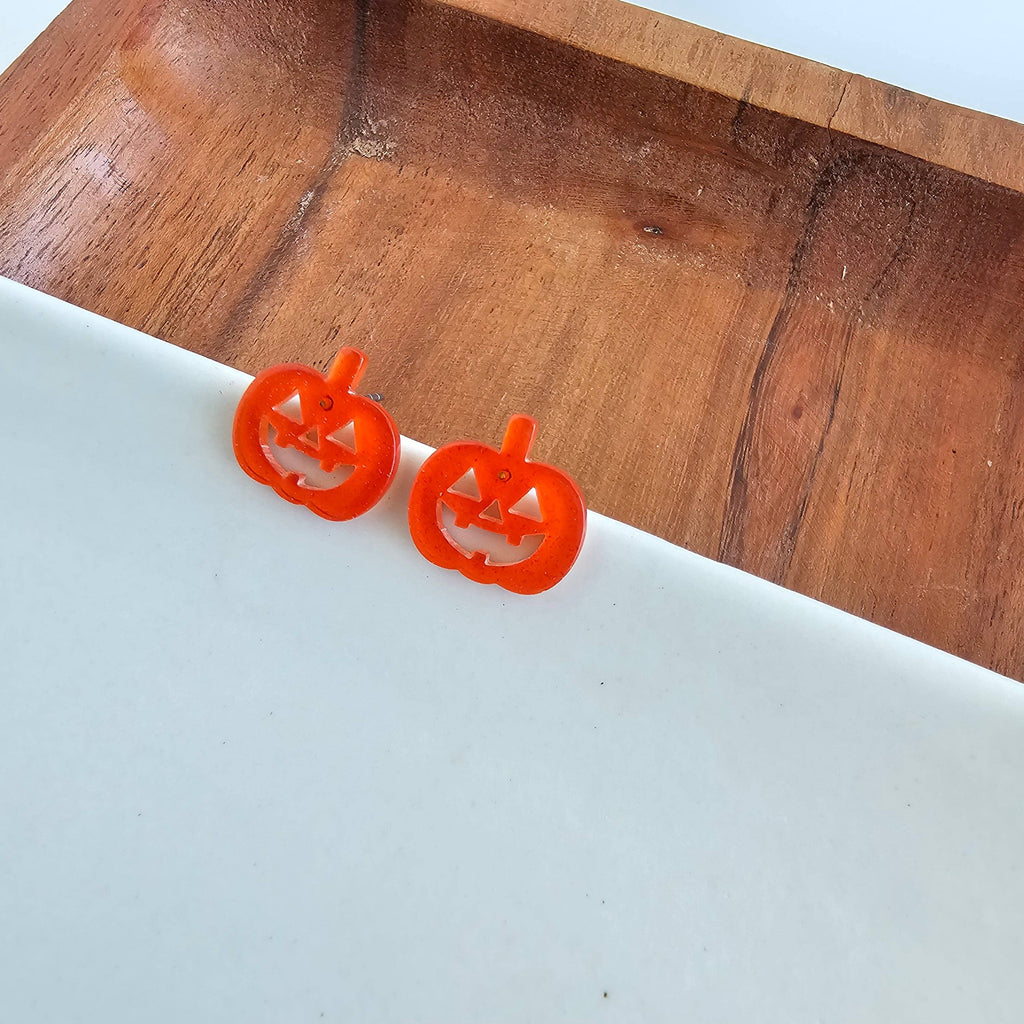 Orange Glitter Jack O' Lantern Pumpkin Studs