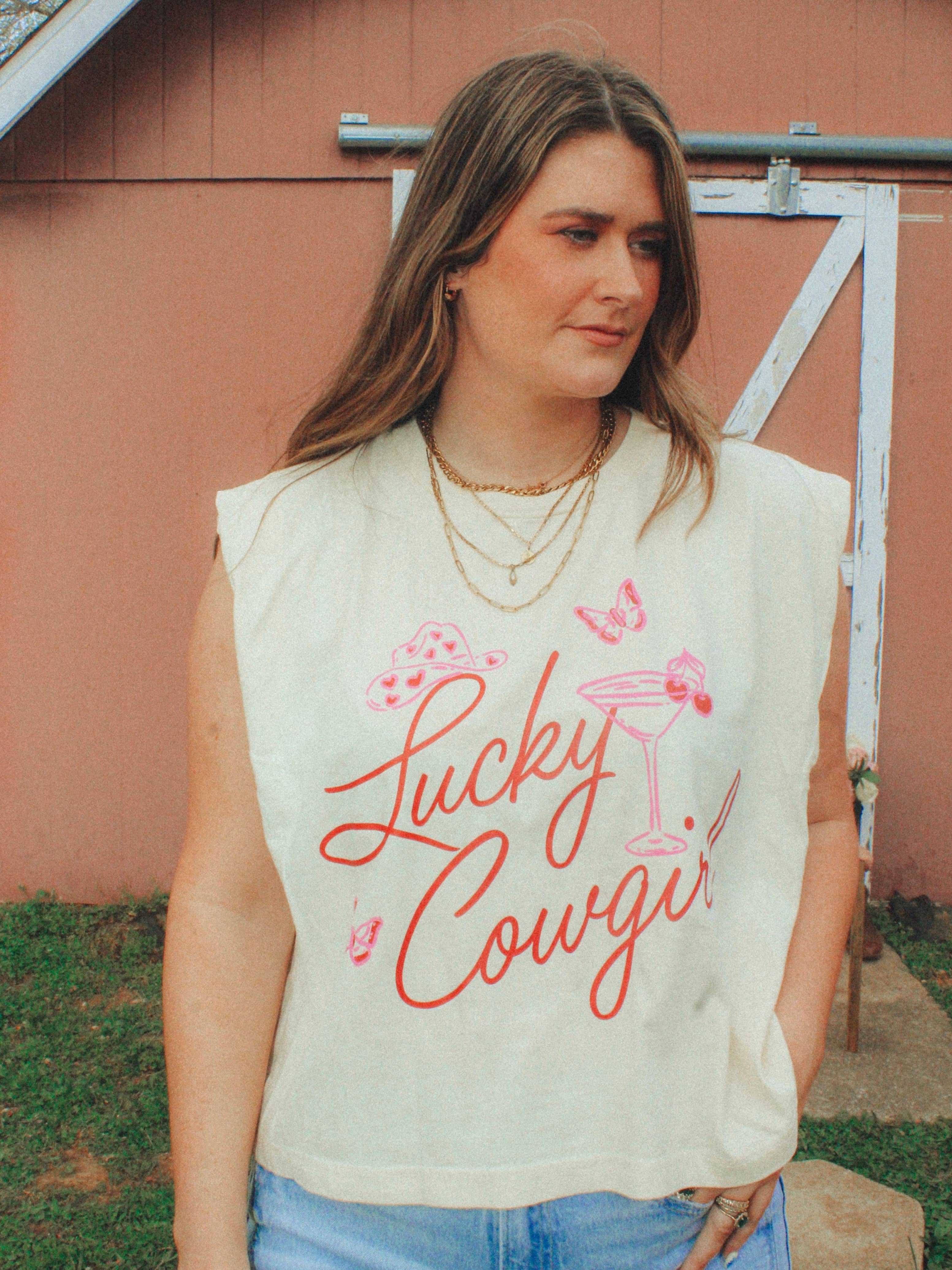 Lucky Cowgirl, Western Vintage Cropped Muscle Tank