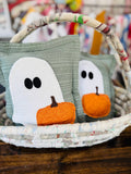 Reclaimed Fabric Ghost & Pumpkin Pillow