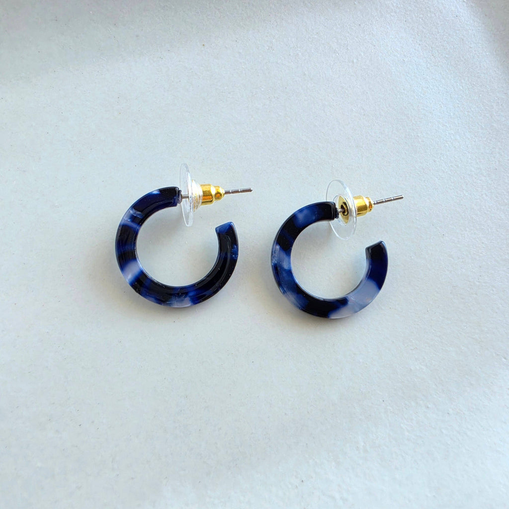 Micro Hoops - Midnight Marble // Fall, Earrings, Jewelry