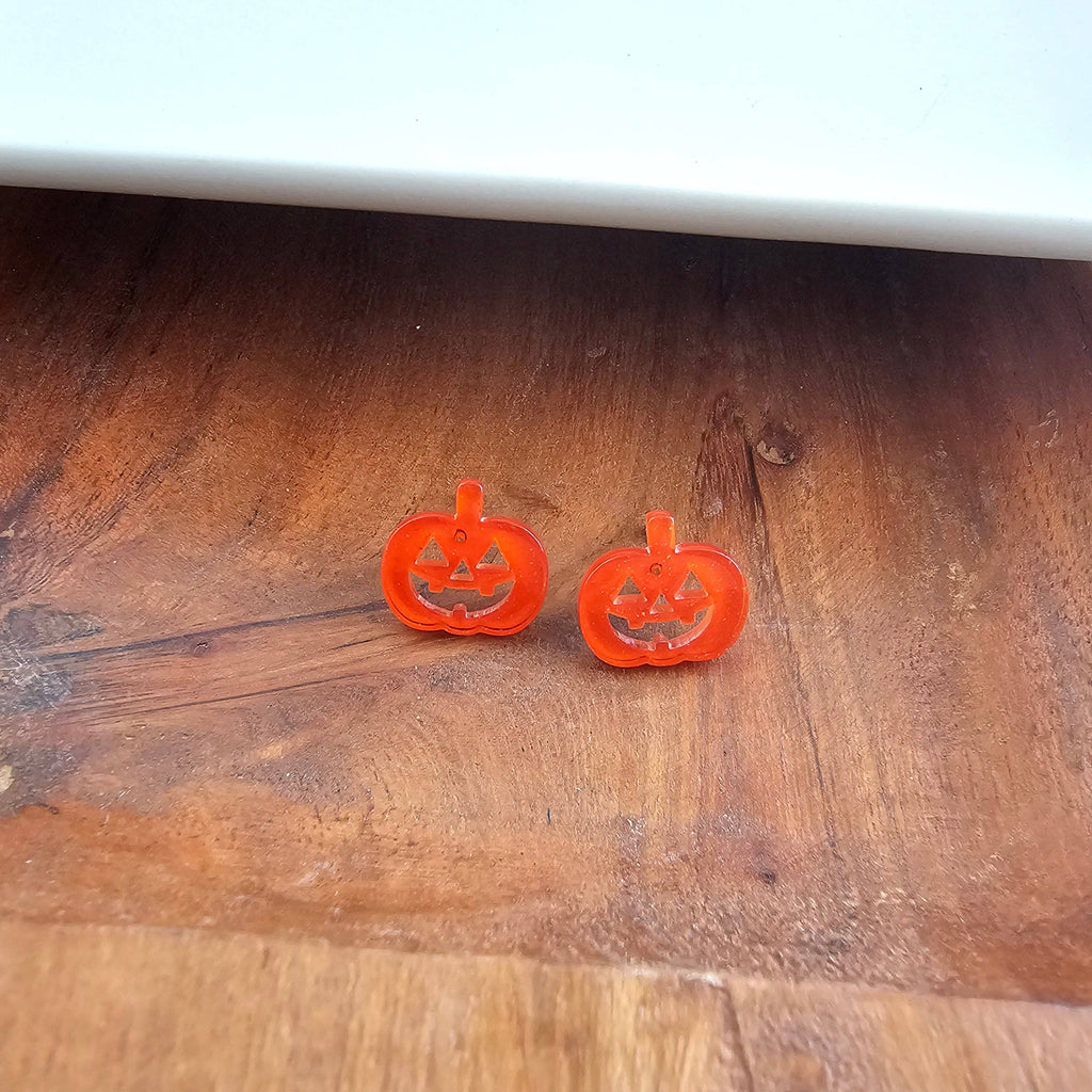 Orange Glitter Jack O' Lantern Pumpkin Studs