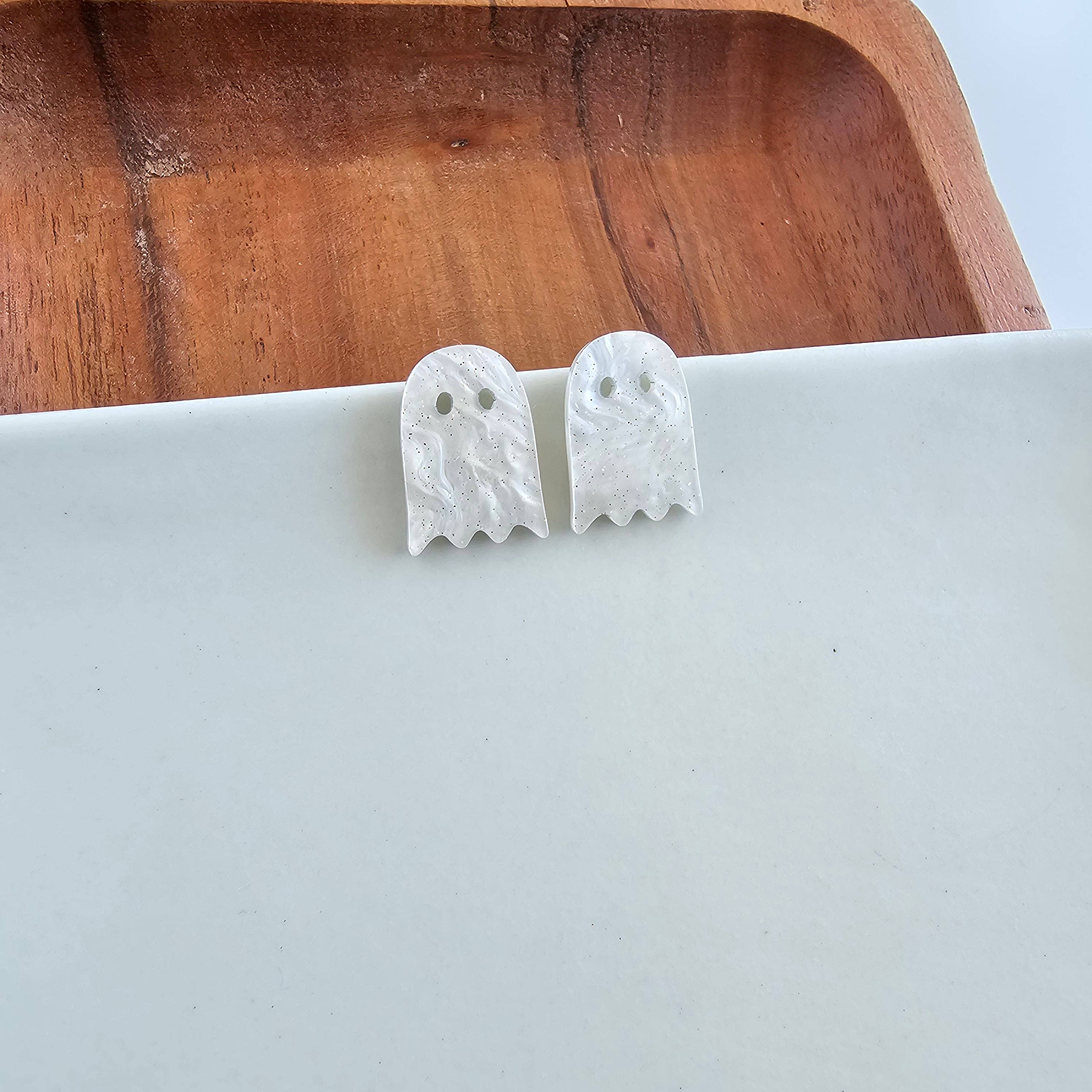 White Shimmer Ghost Studs