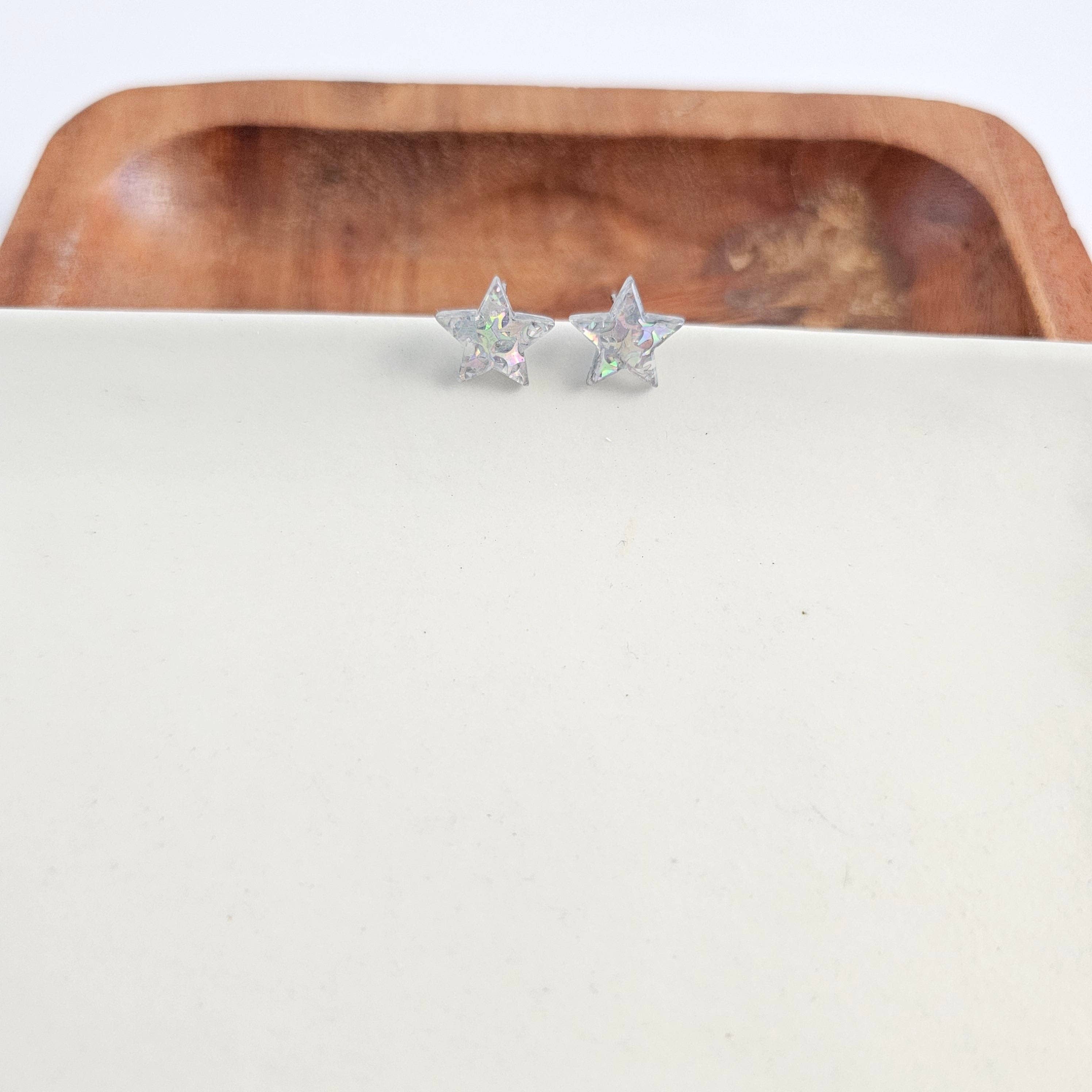 Silver Glitter Star Studs
