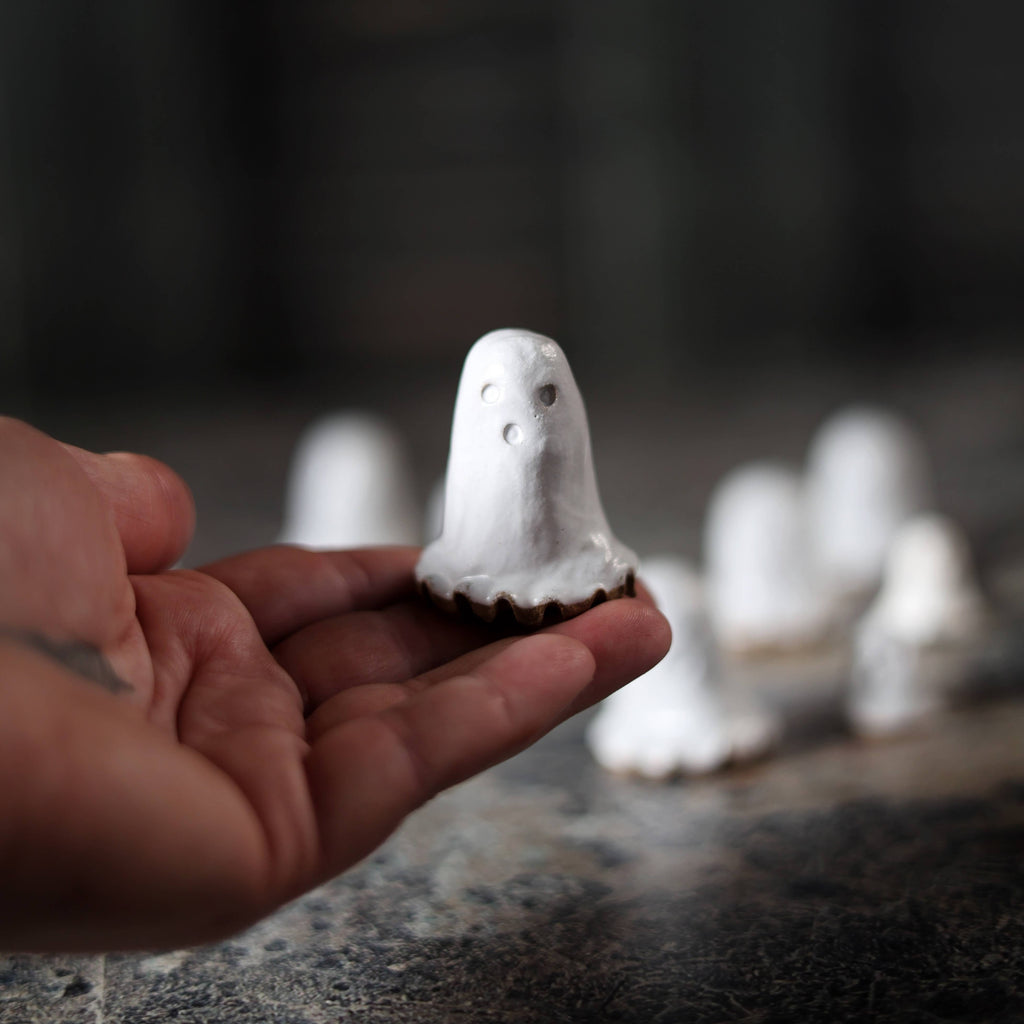 Handmade Tiny Ceramic Ghost in a Bubble | Mini Ghost Figurin