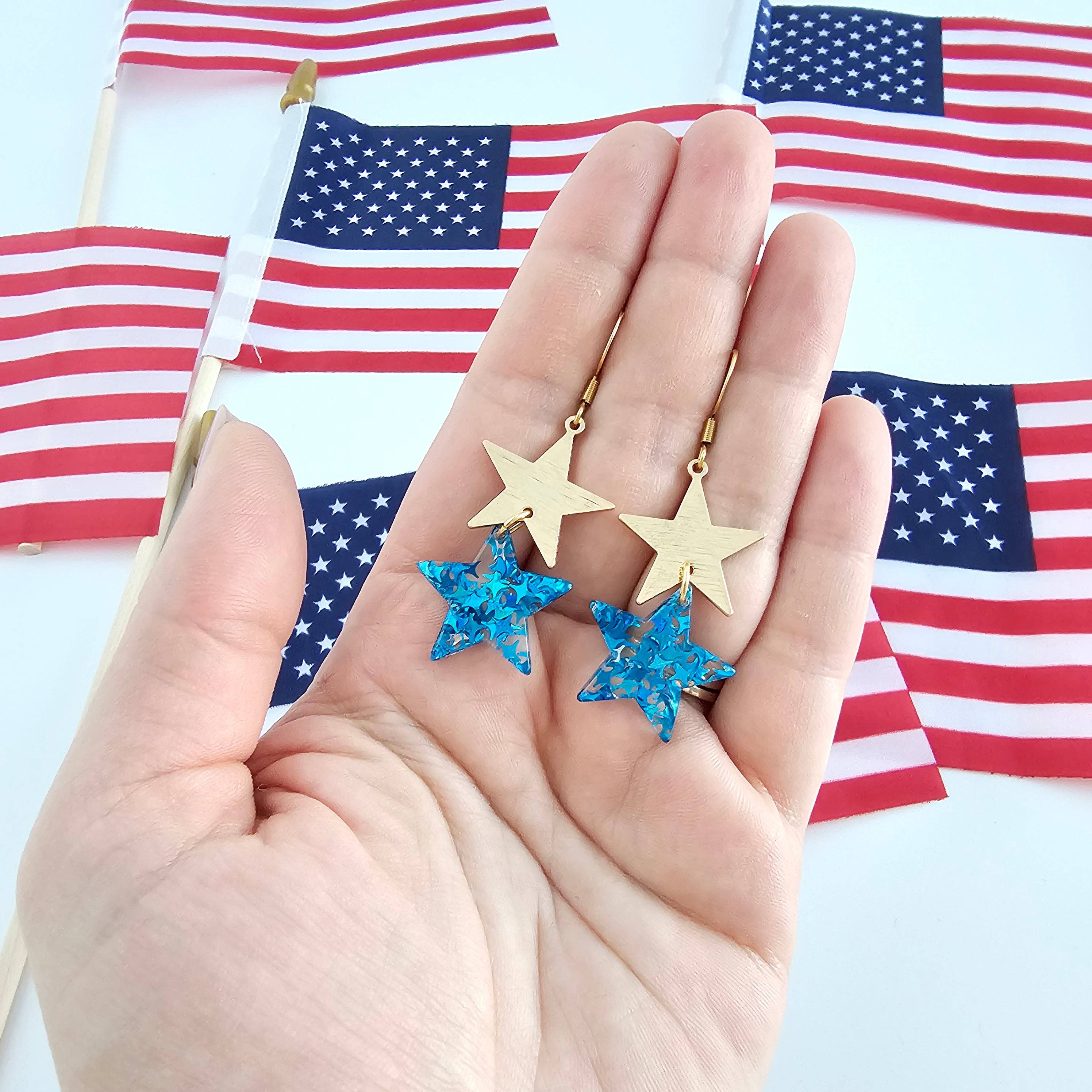Blue Glitter Starry Earrings