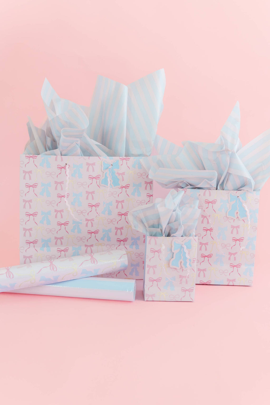 Pastel Blue/Blush Stripe Tissue Paper - Pack of 8 Sheets