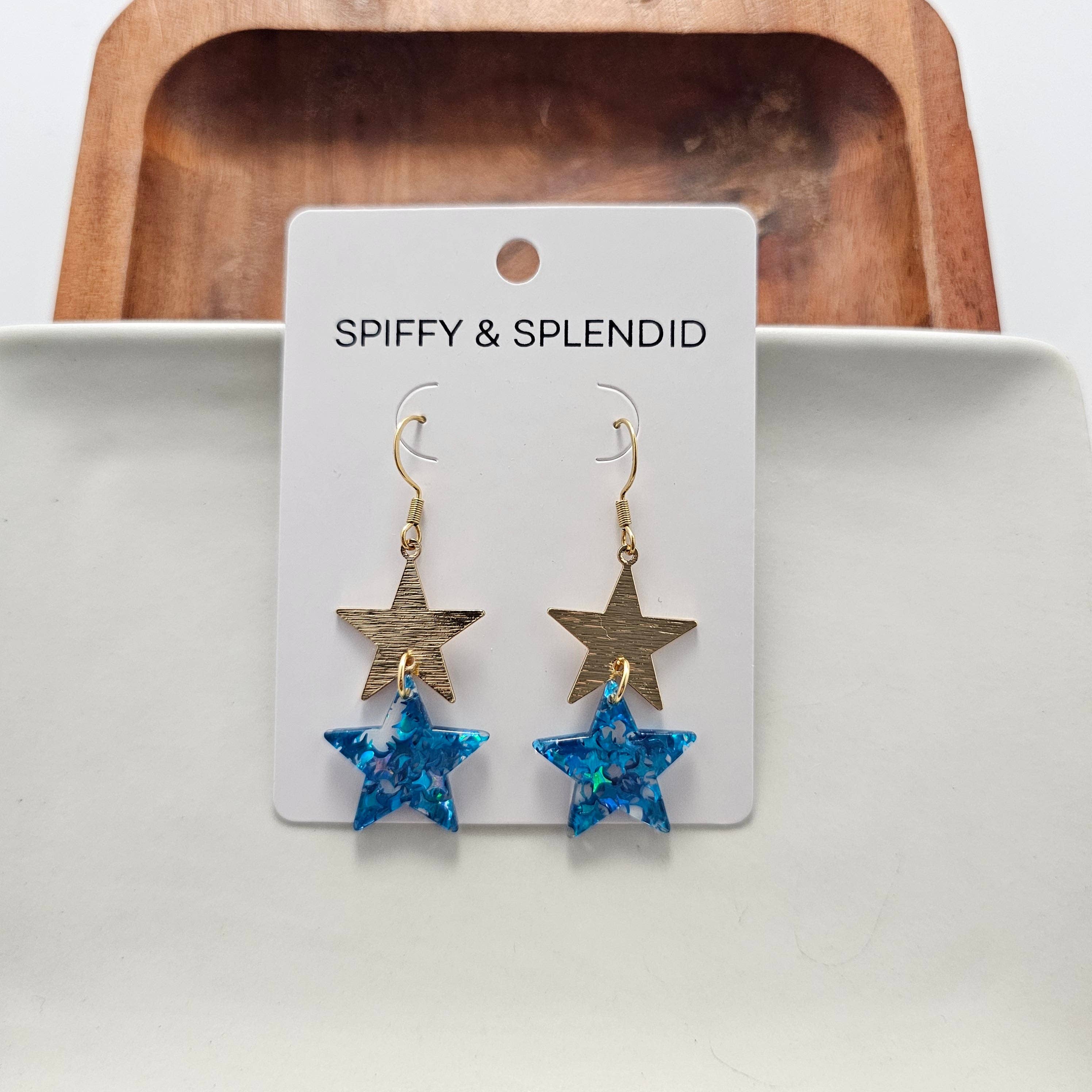 Blue Glitter Starry Earrings