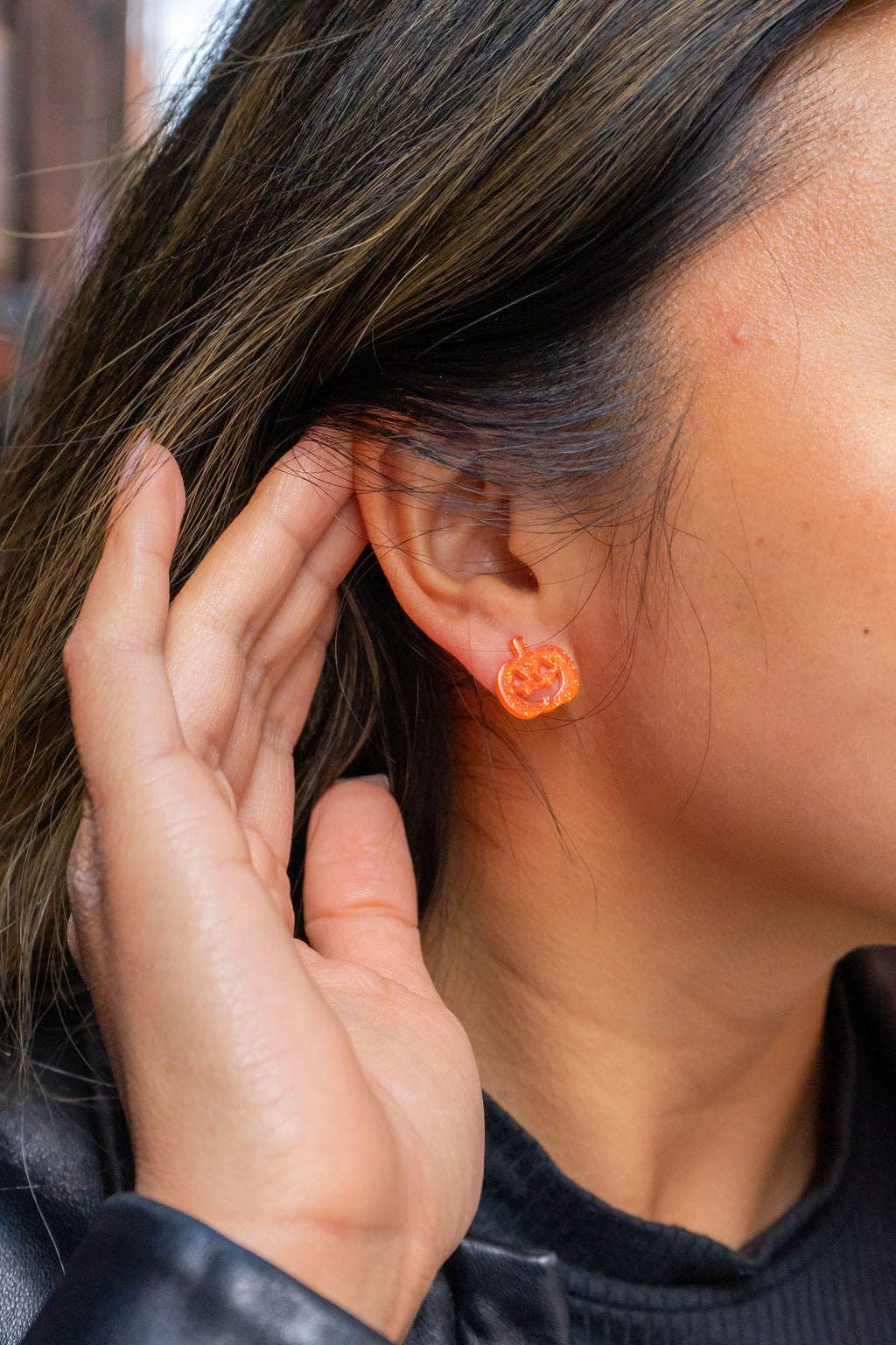 Orange Glitter Jack O' Lantern Pumpkin Studs