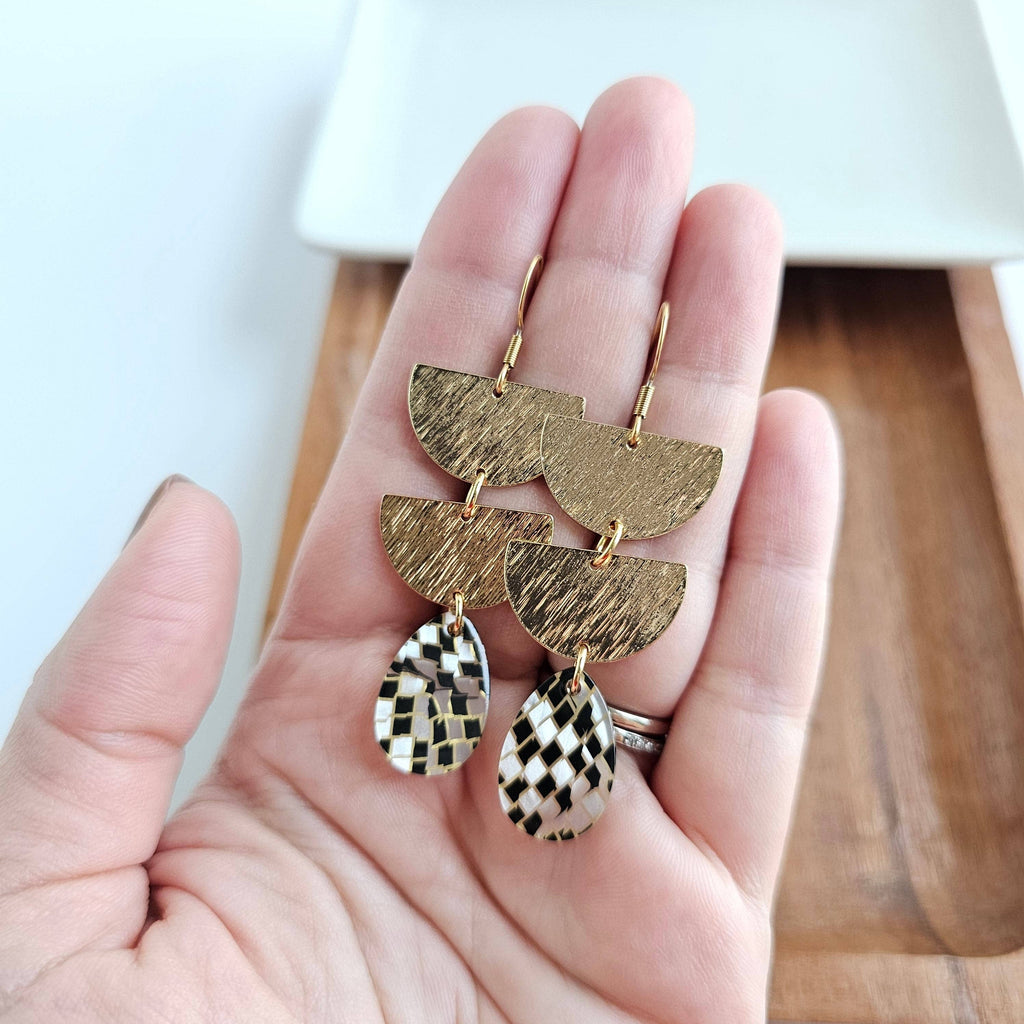 Black Shimmer Checker Aria Earrings