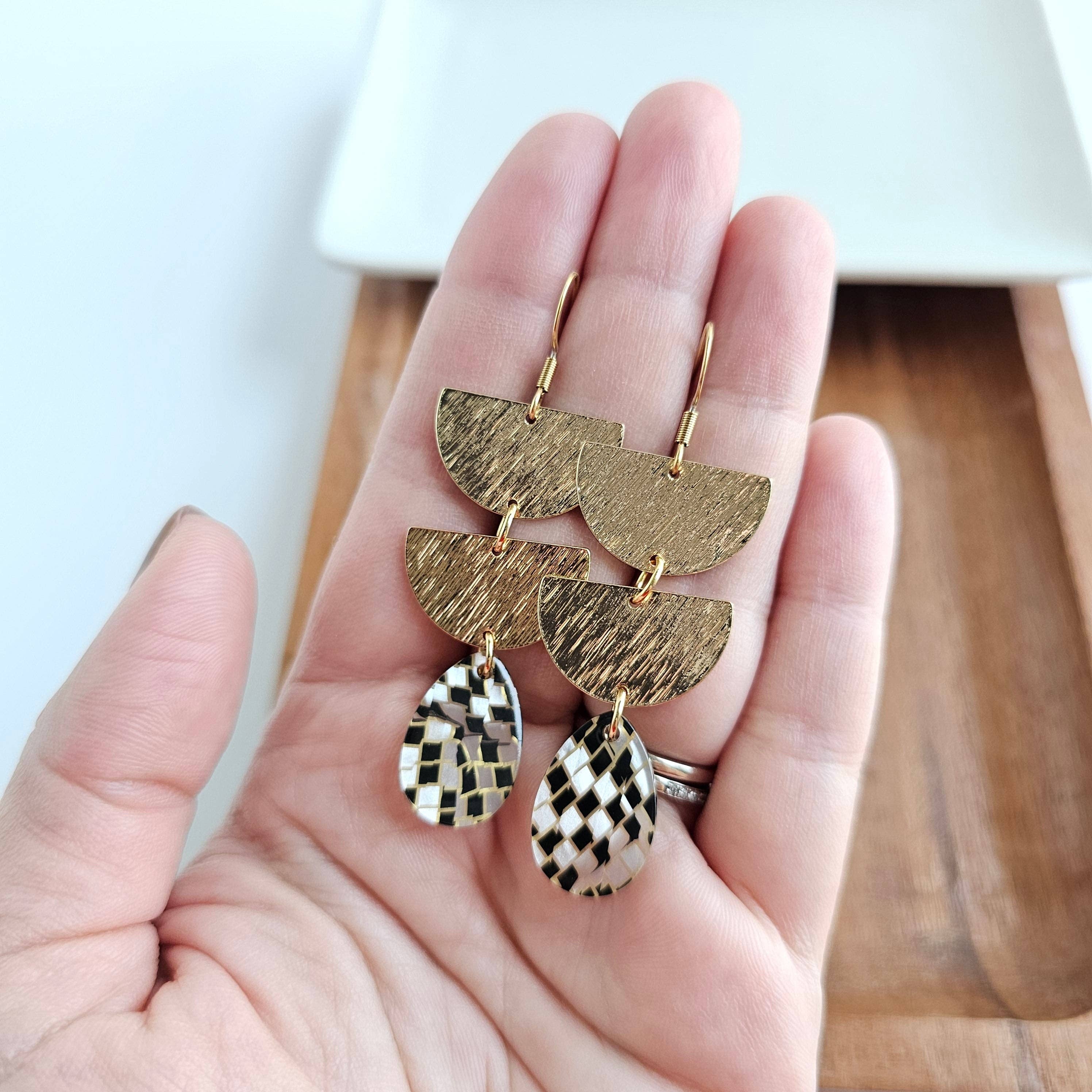 Black Shimmer Checker Aria Earrings