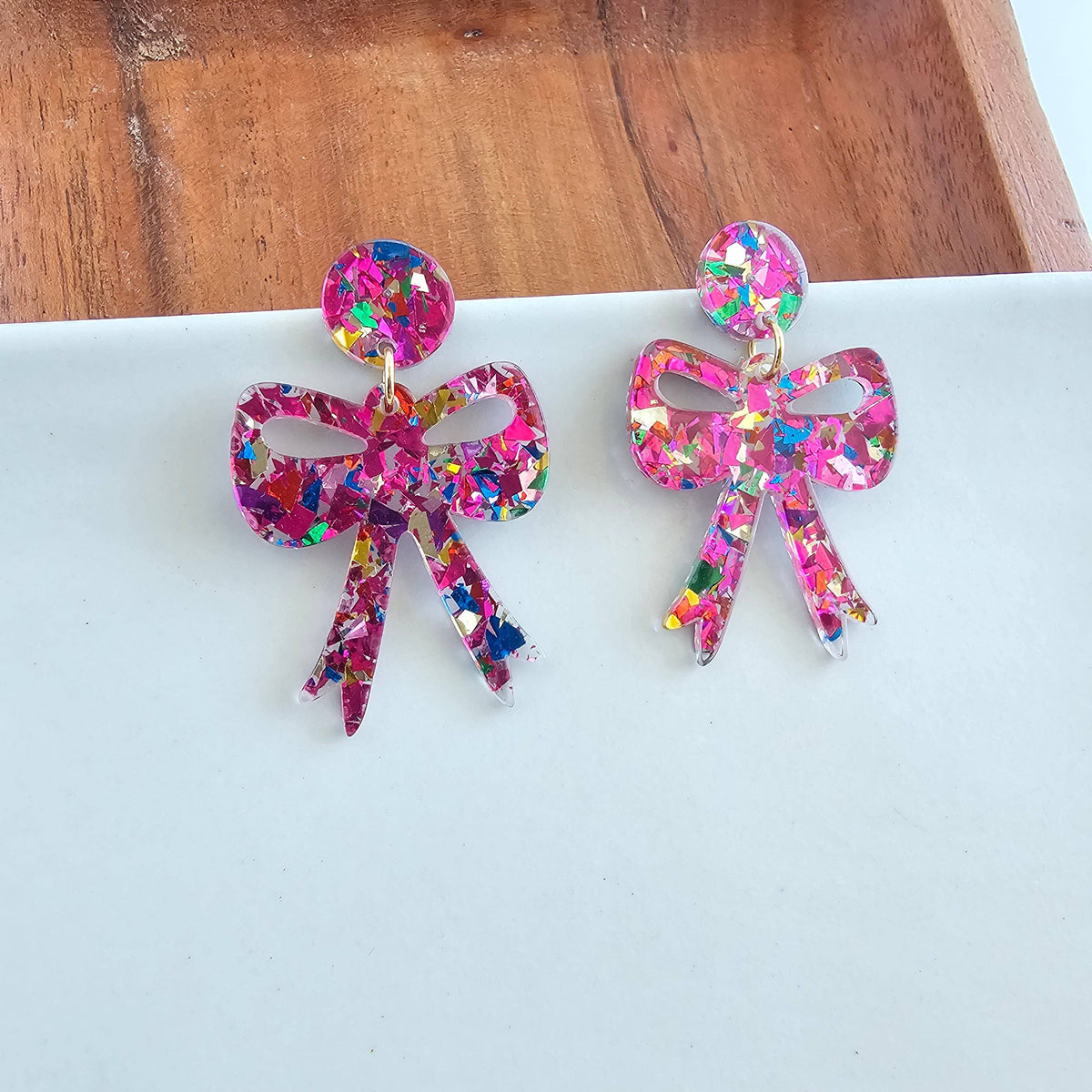 Pink Sparkle Bow Earrings
