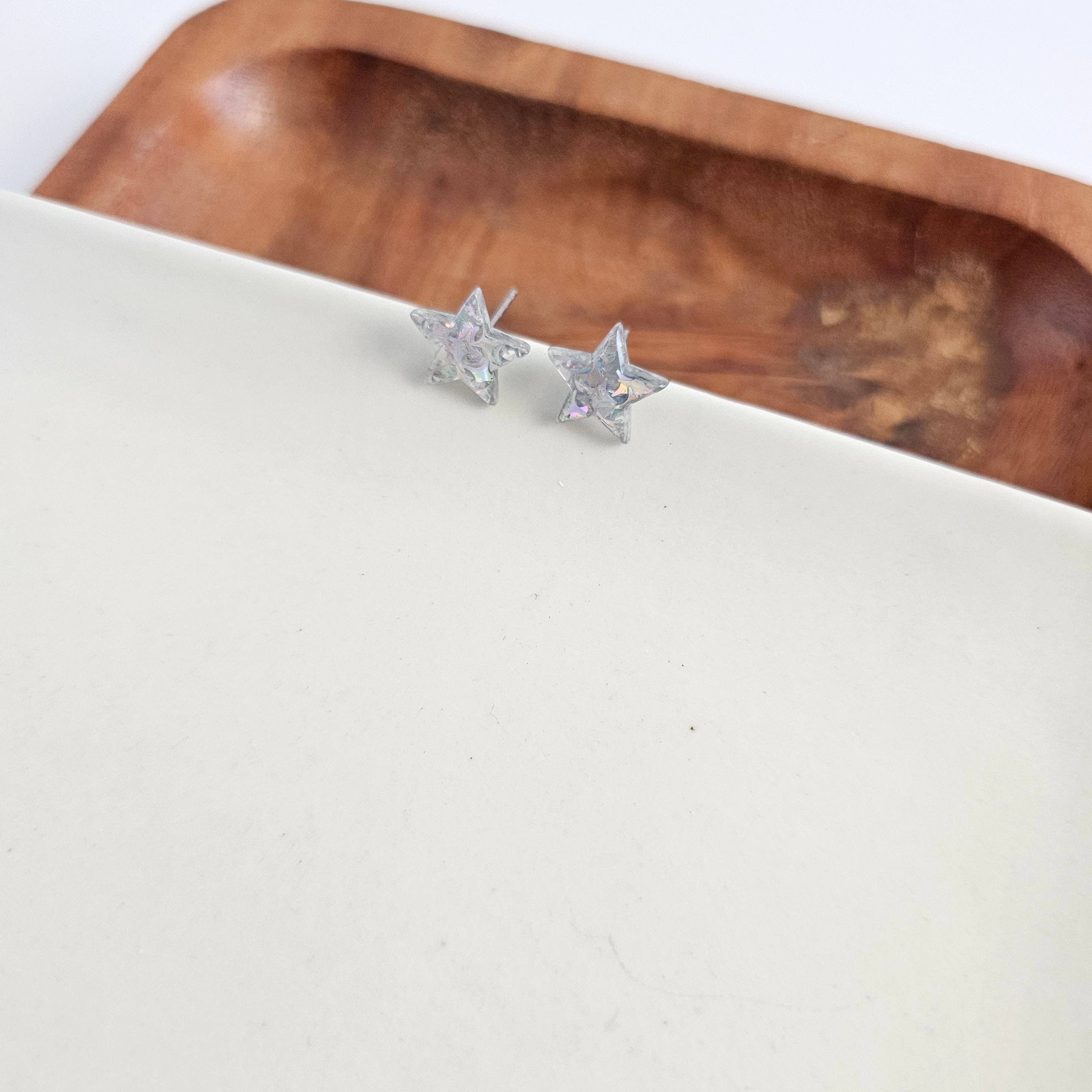 Silver Glitter Star Studs