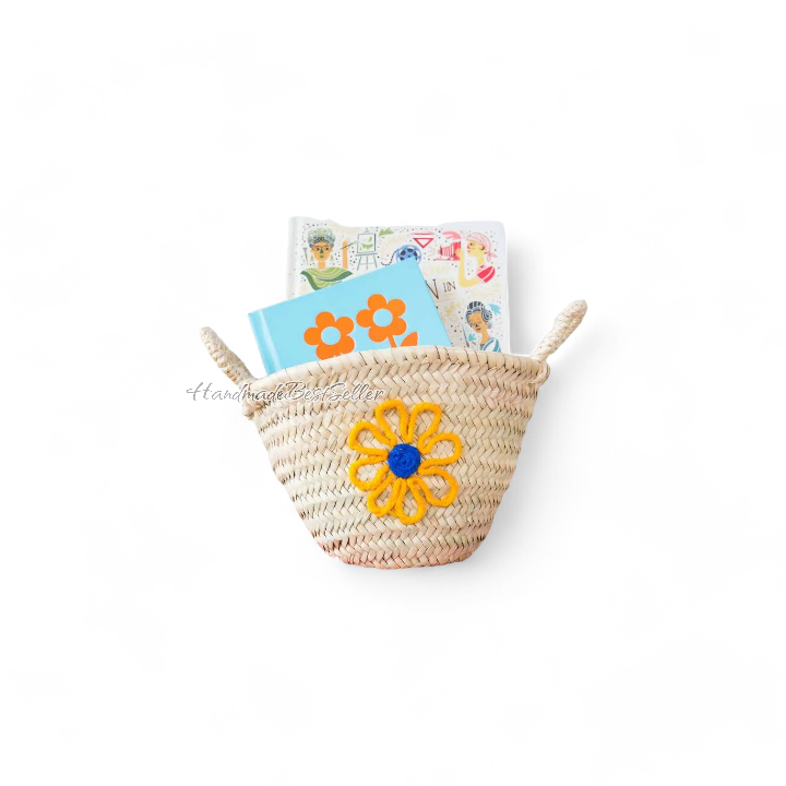 Handmade Moroccan Straw Baskets with Embroidered Designs