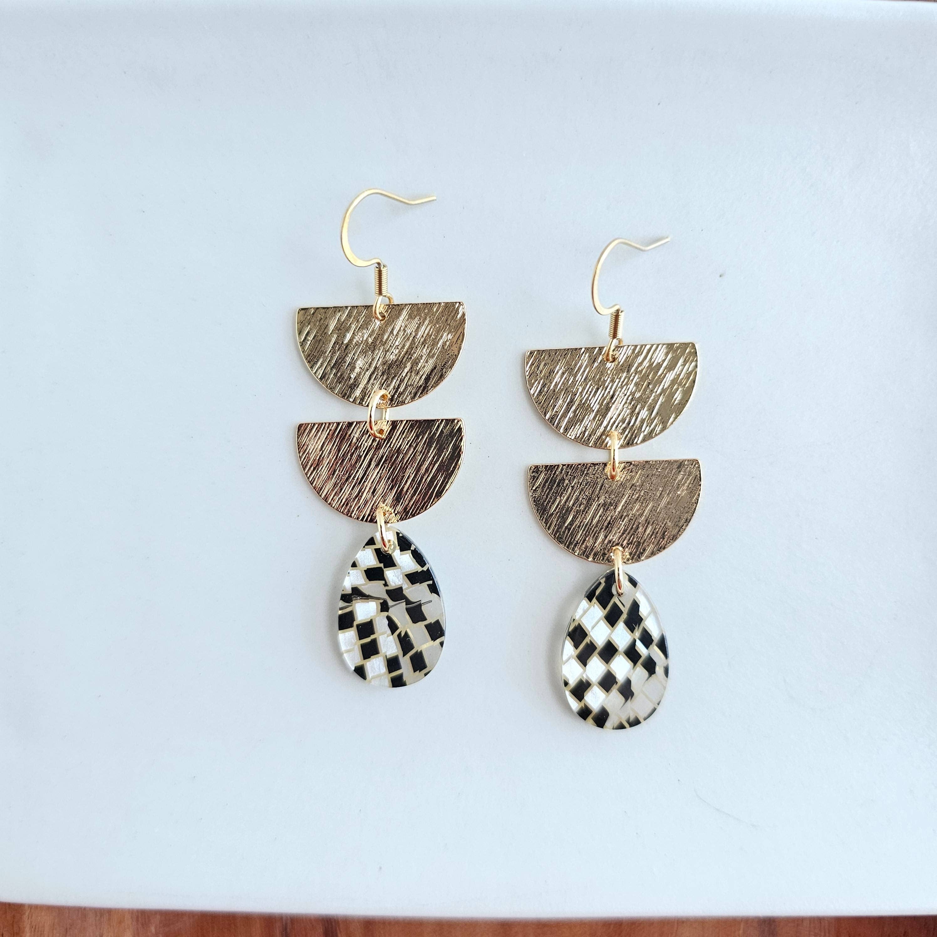 Black Shimmer Checker Aria Earrings