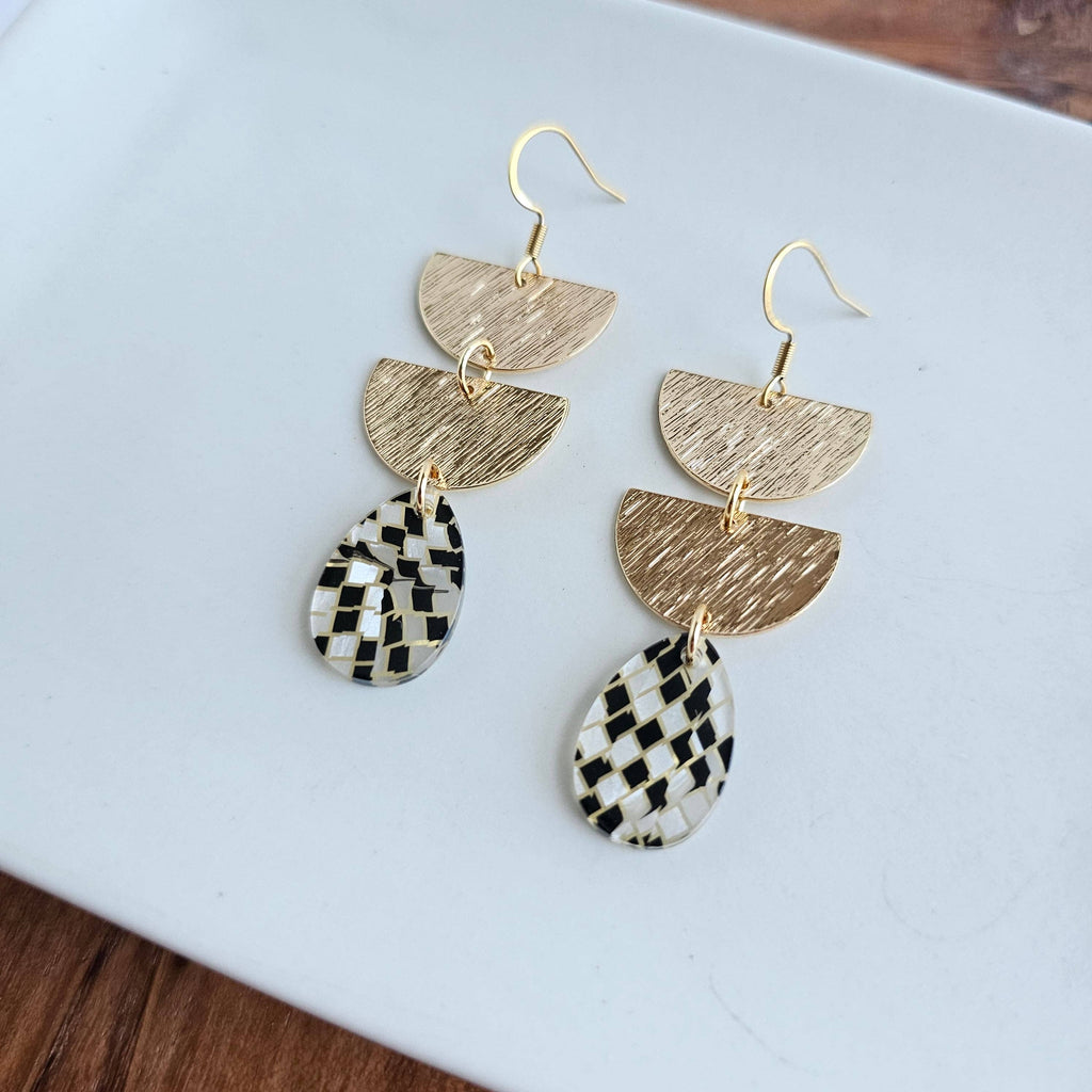 Black Shimmer Checker Aria Earrings