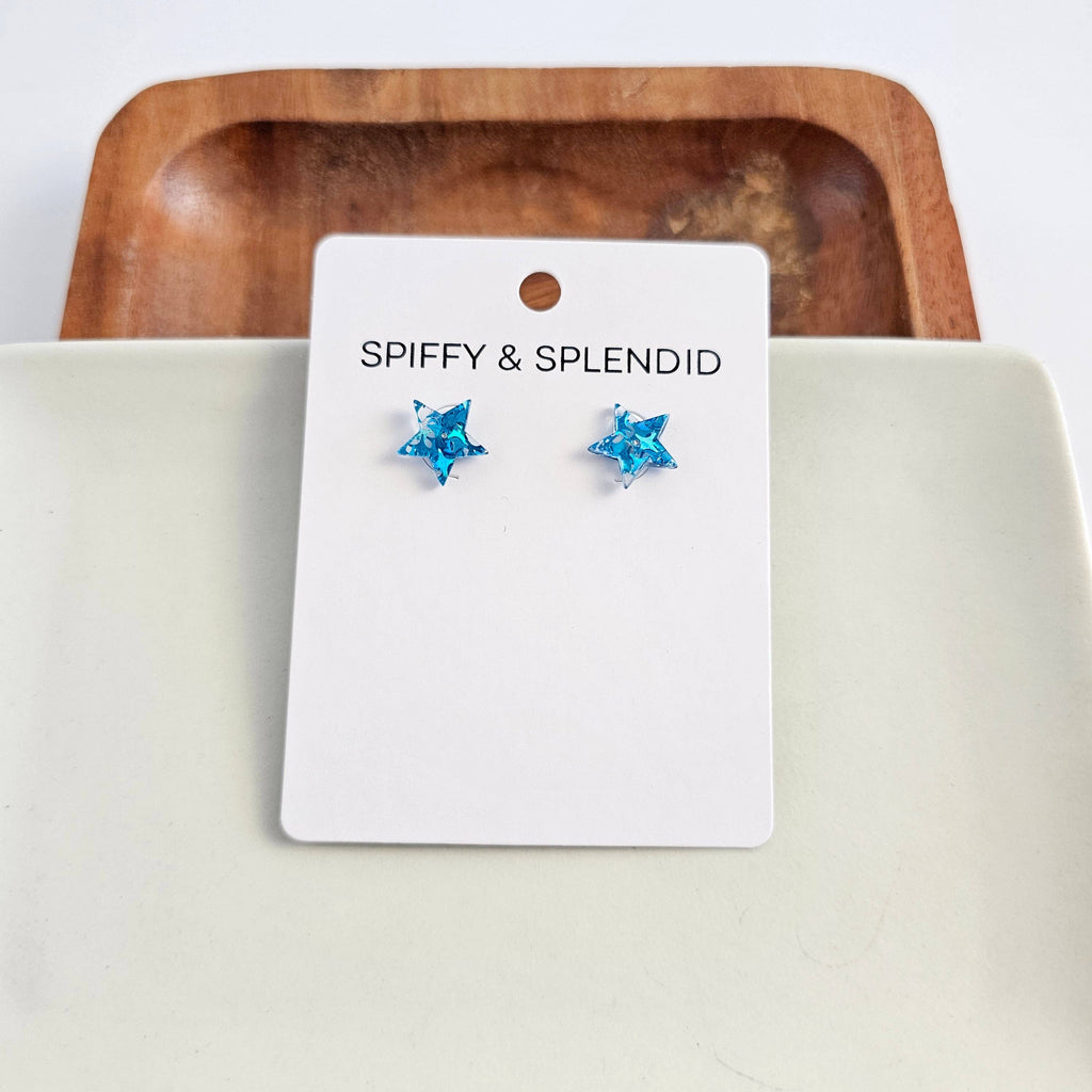 Blue Glitter Star Studs