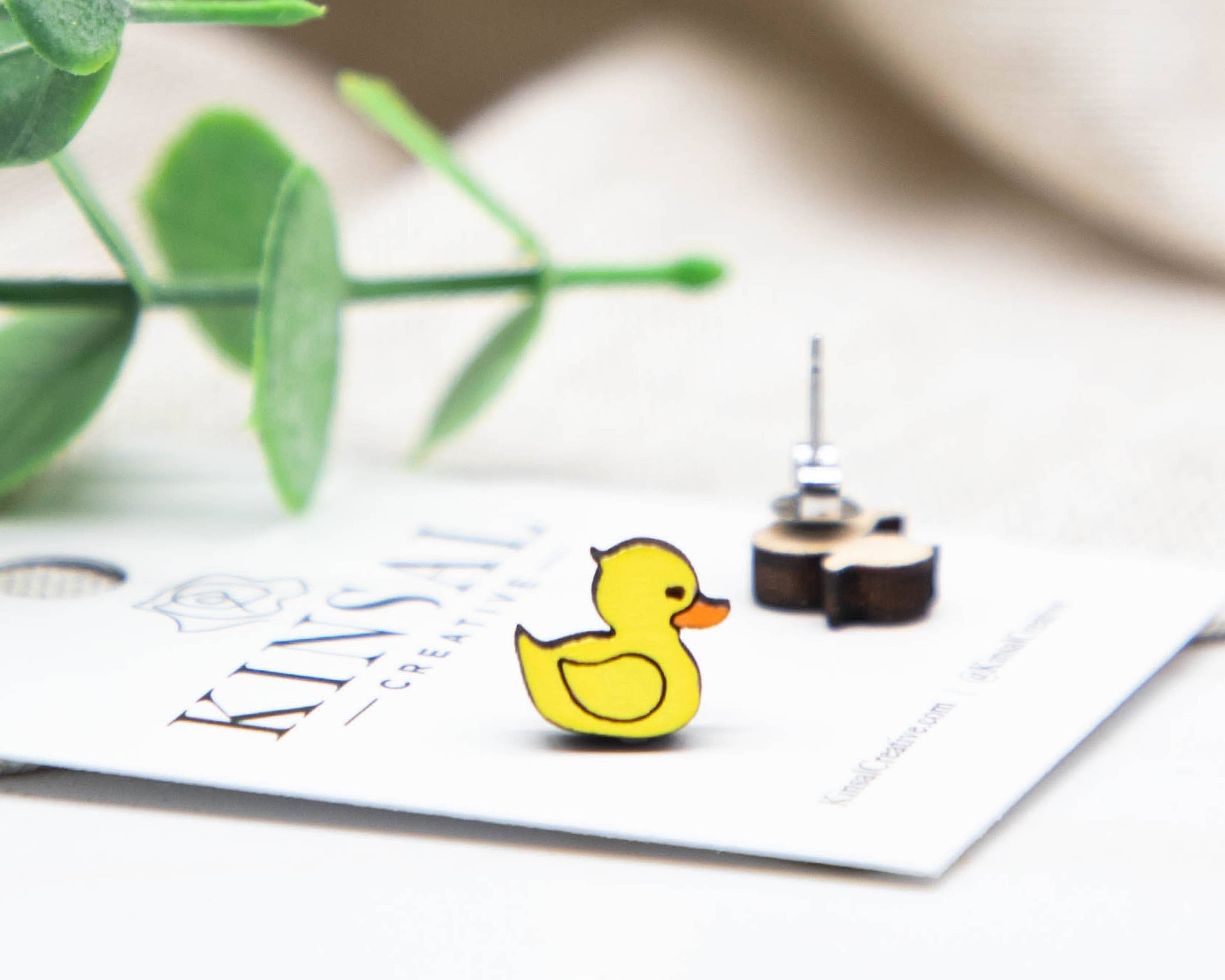 Rubber Duck Wood Stud Earrings