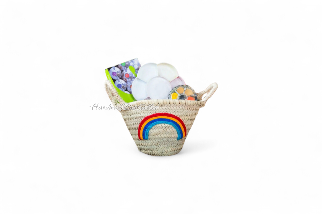 Handmade Moroccan Straw Baskets with Embroidered Designs