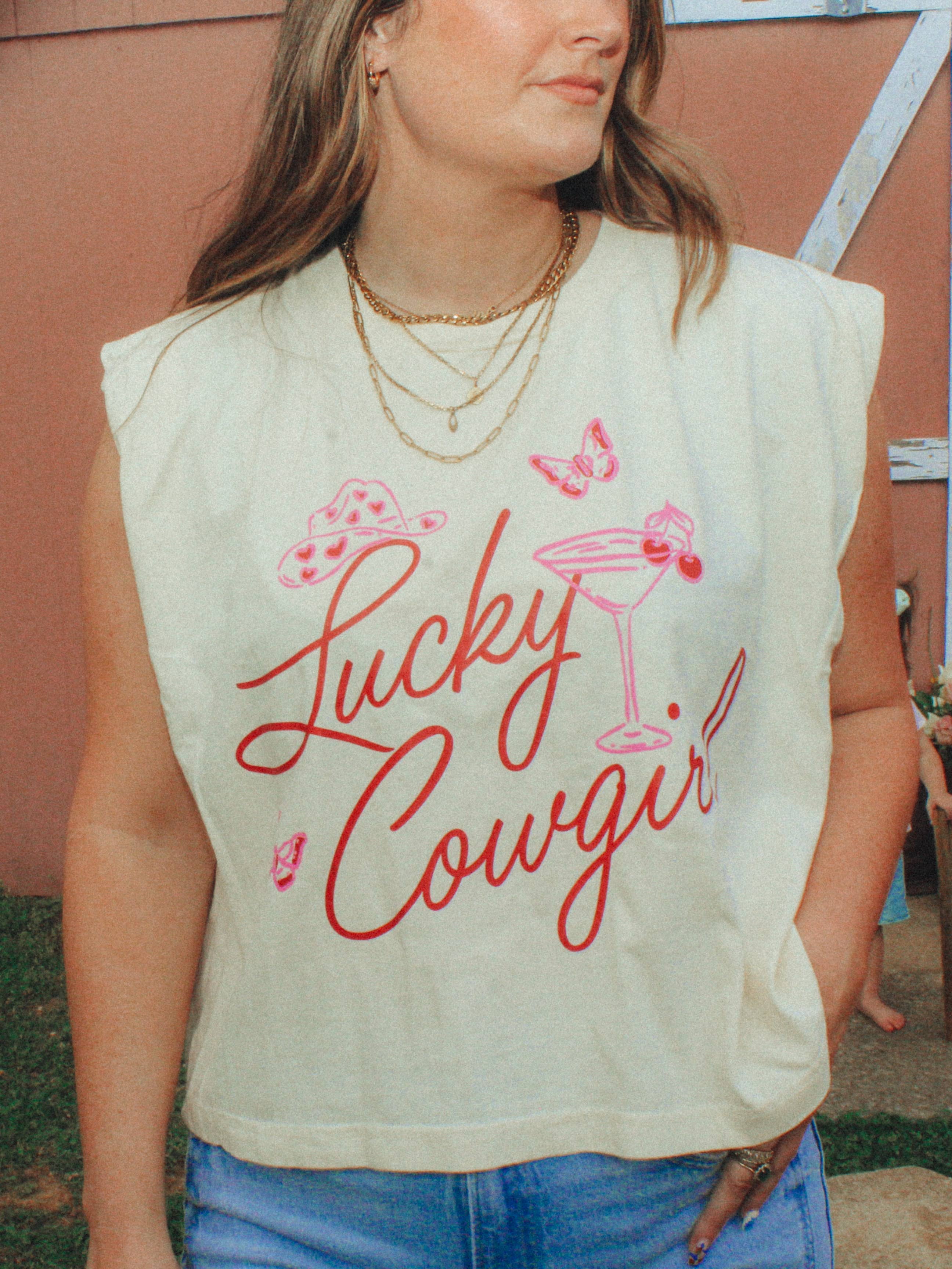 Lucky Cowgirl, Western Vintage Cropped Muscle Tank
