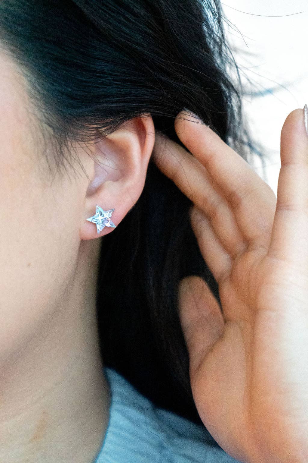 Silver Glitter Star Studs