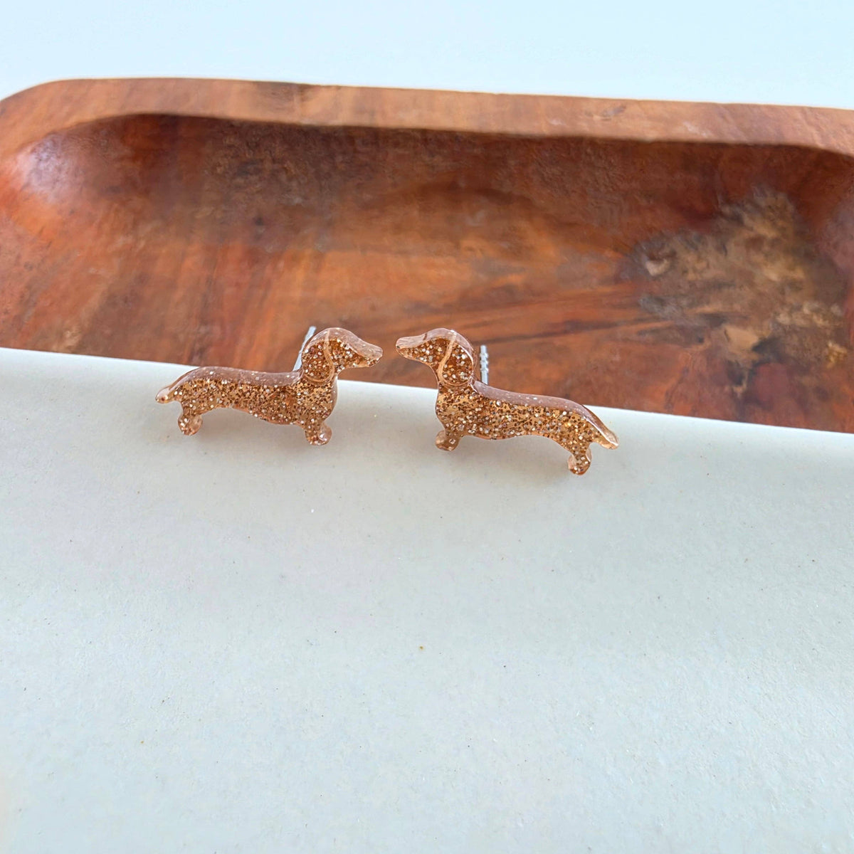 Dainty Dachshund Studs - Brown Glitter // Dog, Earrings