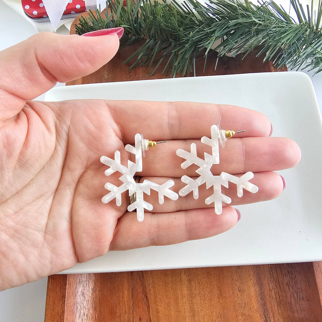 Cream Snowflake Hoops