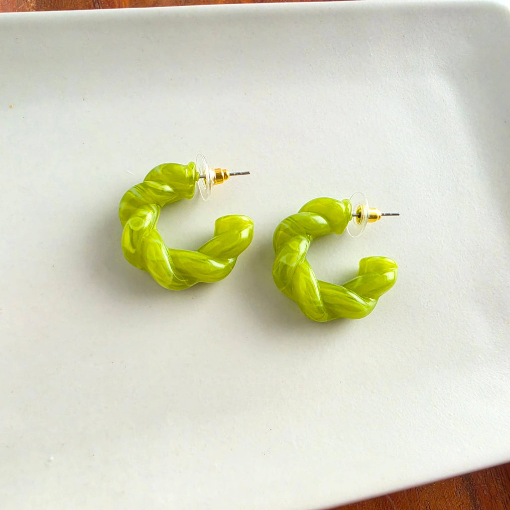 Ramona Hoops - Olive Green // Fall, Resin, Earrings, Jewelry