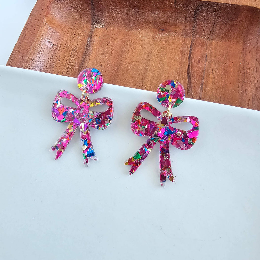 Pink Sparkle Bow Earrings