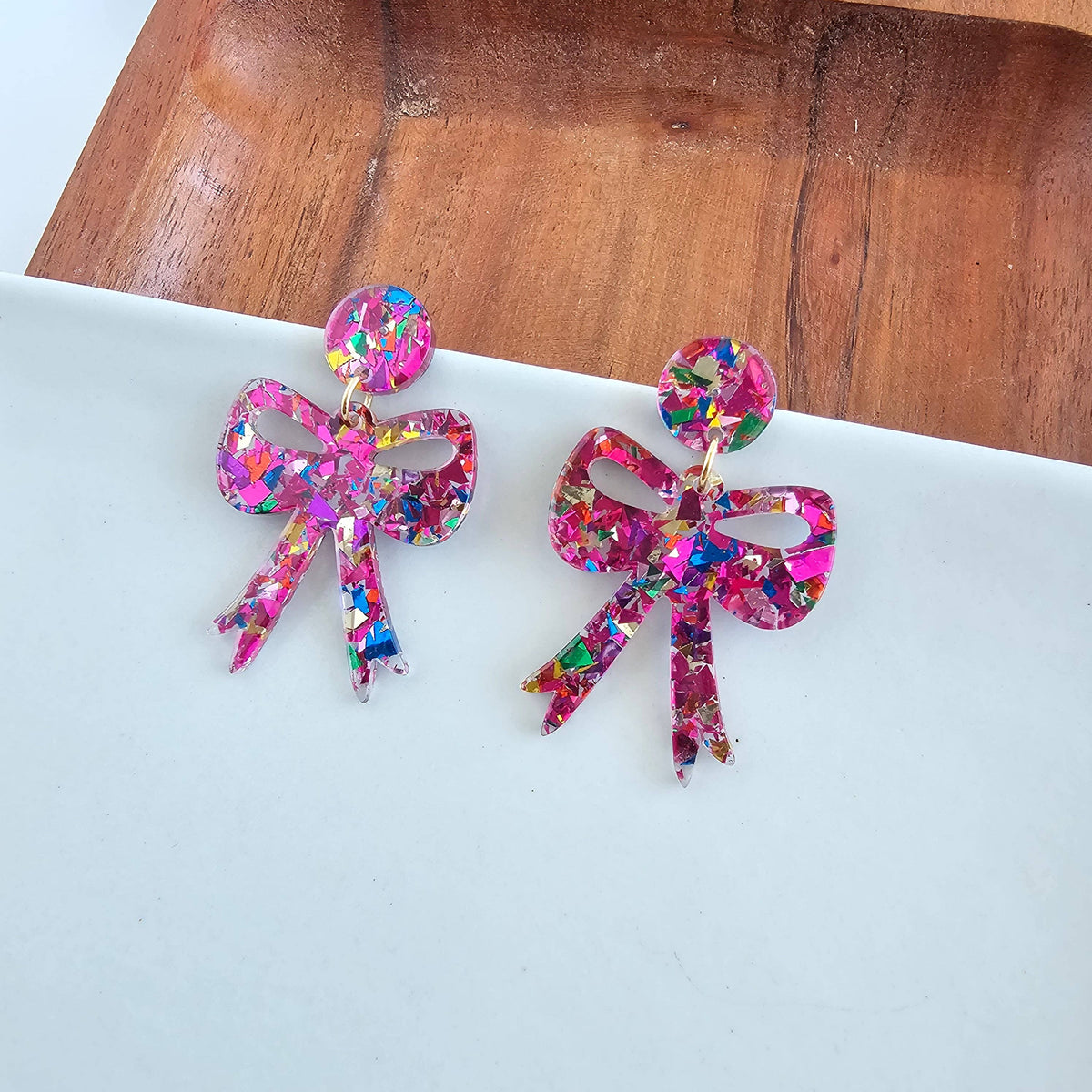 Pink Sparkle Bow Earrings