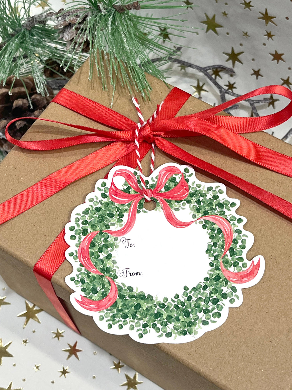 Christmas Boxwood Wreath Holiday Gift Tags