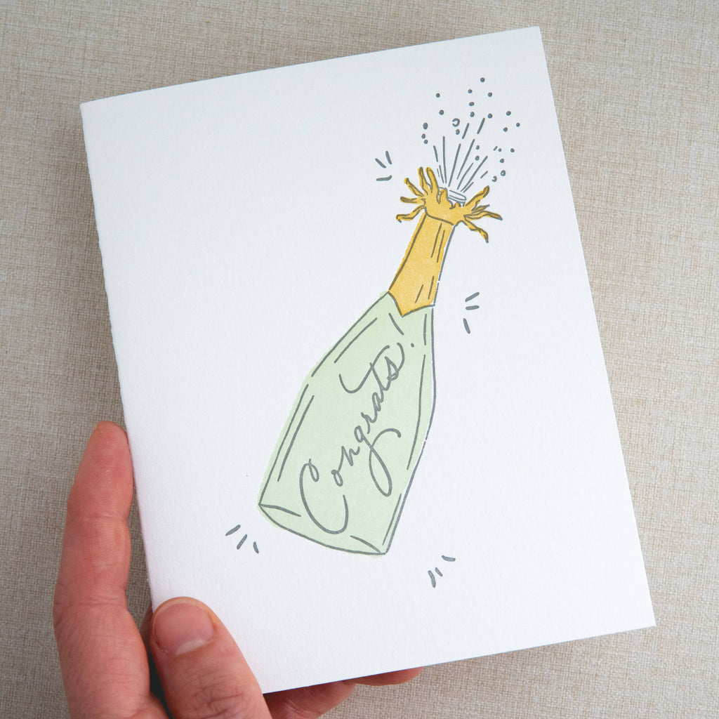 Champagne Congrats Card | Letterpress Congratulations Card