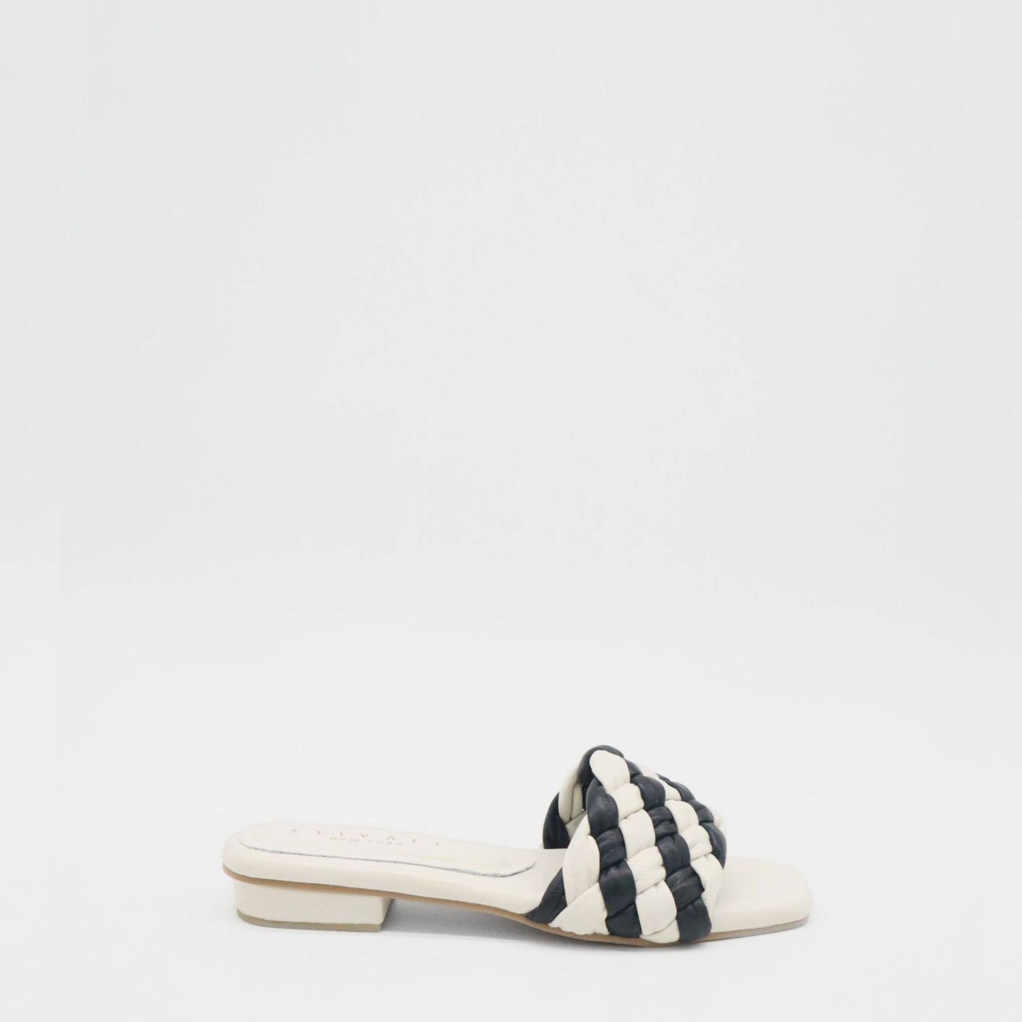 Athena Braided Black & Ivory Sandals