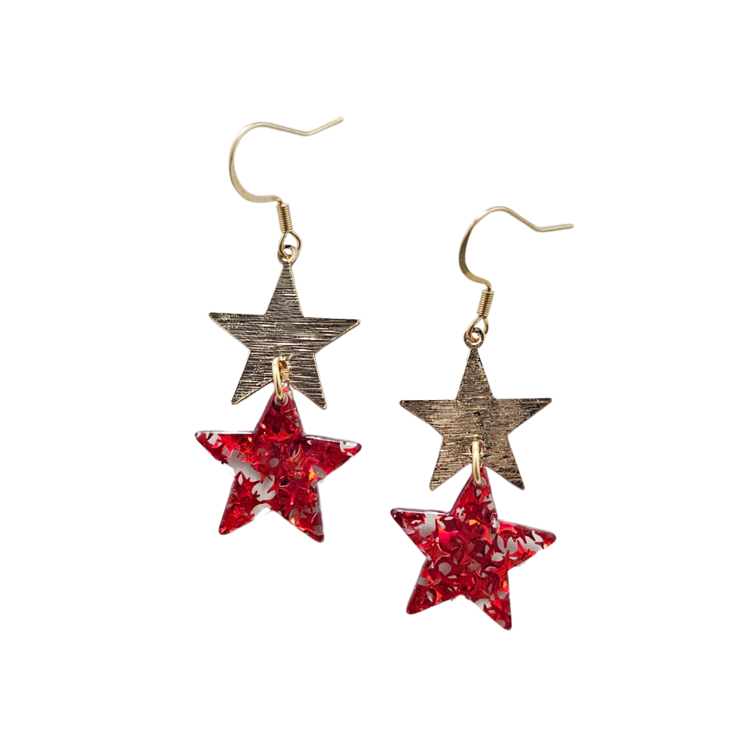Red Glitter Starry Earrings