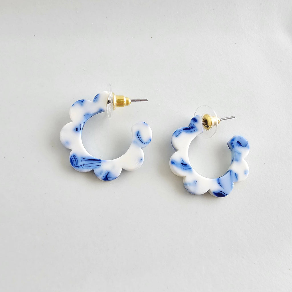 Greek Goddess Blue Flora Mini Hoops