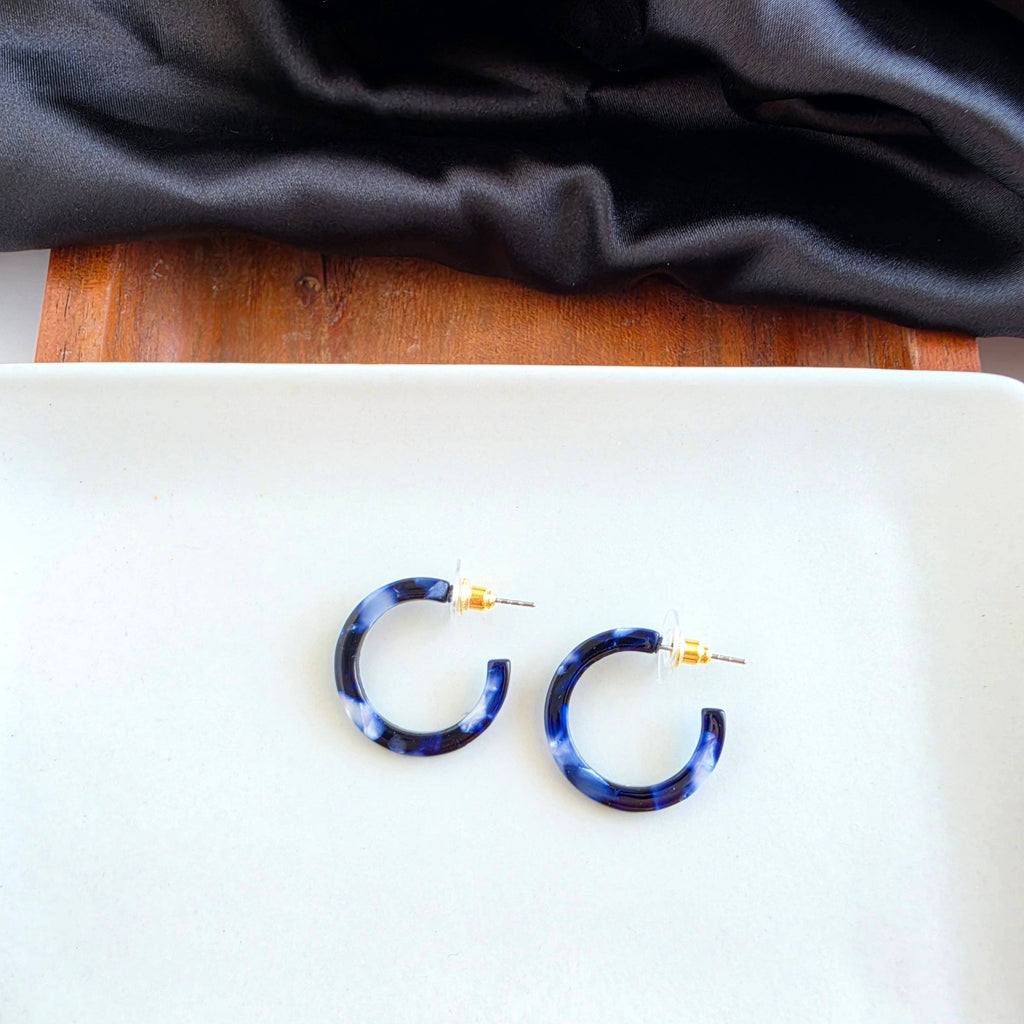 Cam Mini Hoops - Midnight Marble // Fall, Earrings, Jewelry