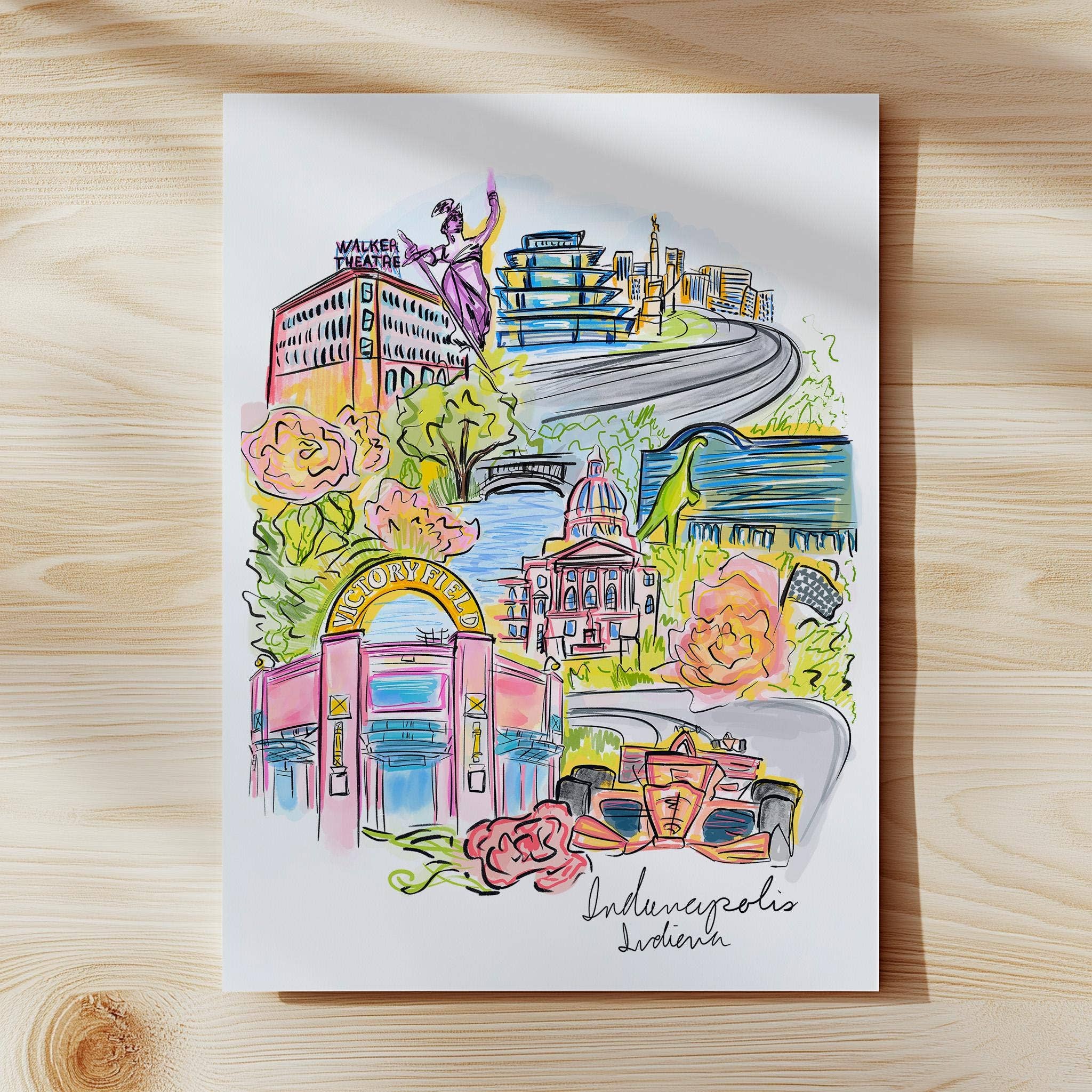 Indianapolis Illustrated Art Print by Anna-Marie McIntyre