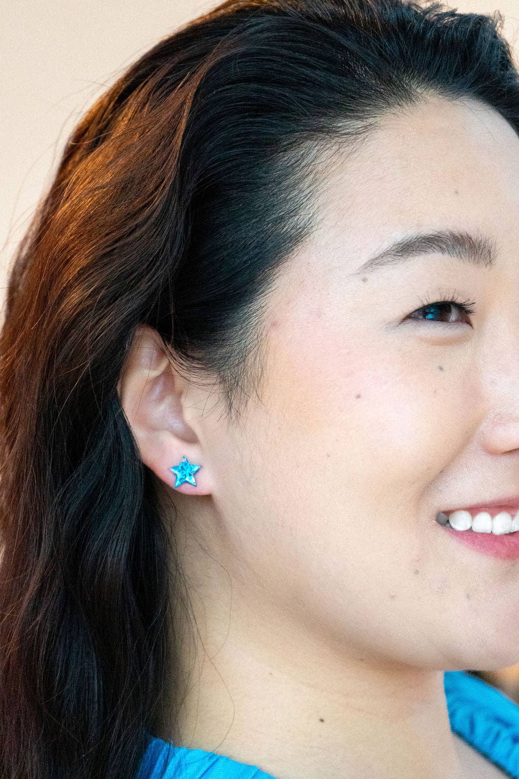 Blue Glitter Star Studs